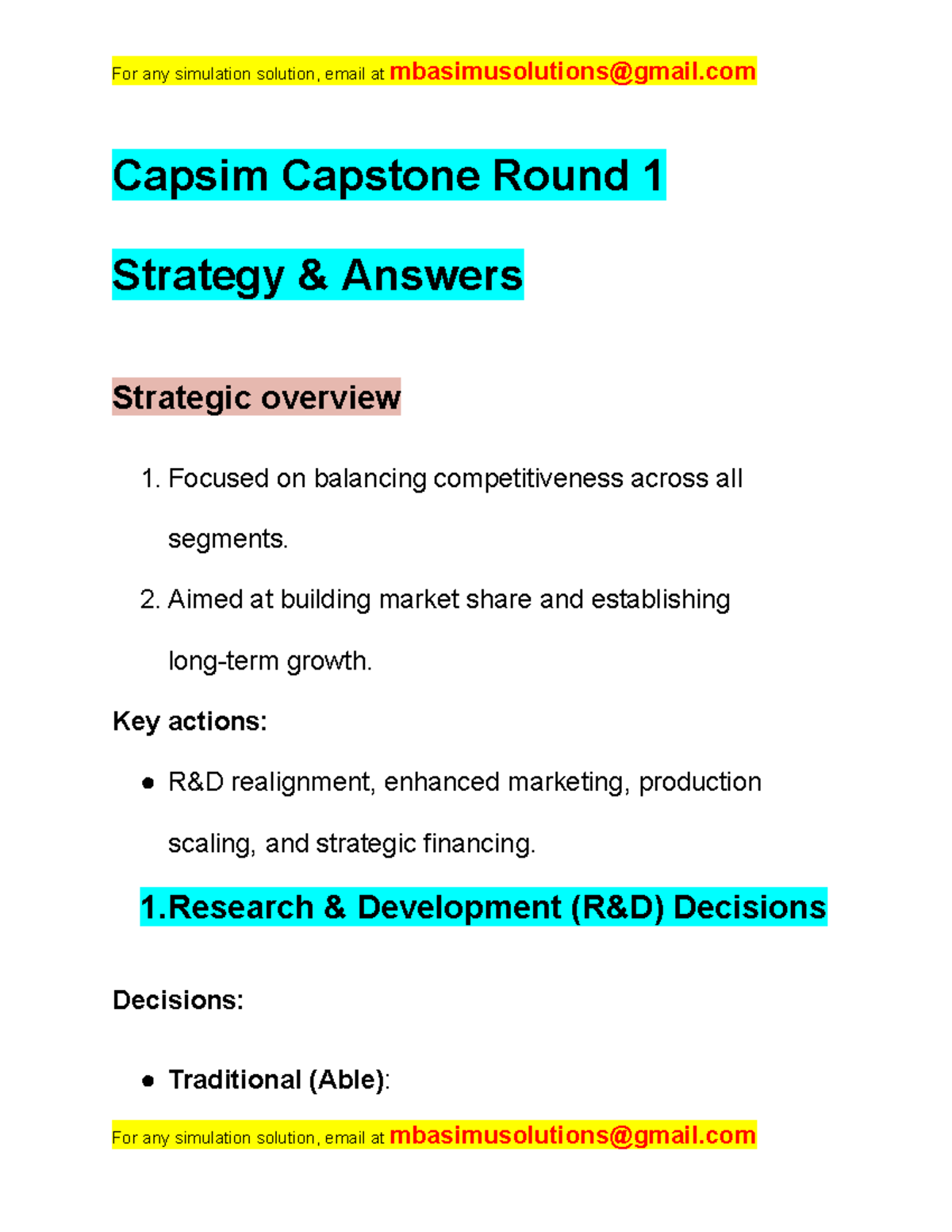 Capsim Capstone Round 1 Strategy Overview: Balancing Competitiveness ...