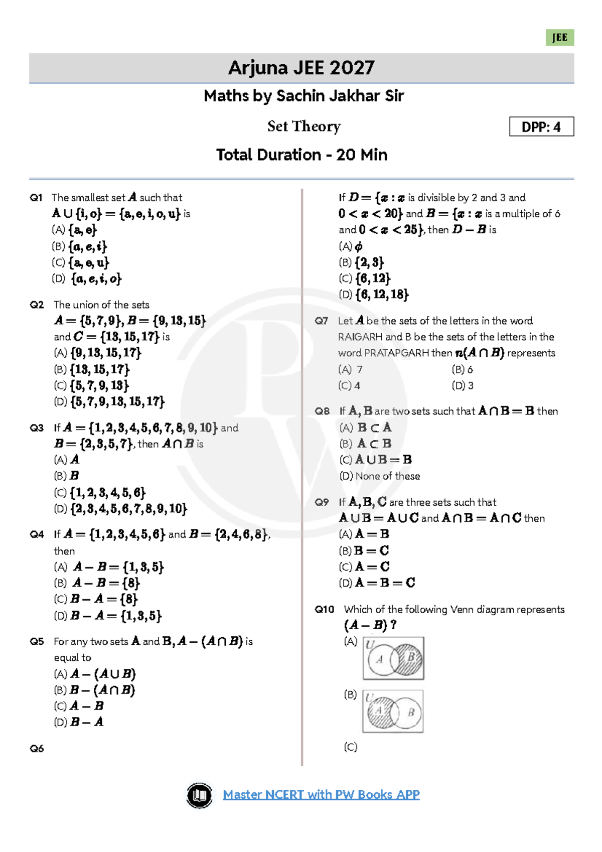 JEE 2027 Maths DPP: Set Theory Practice Questions by Sachin Jakhar ...