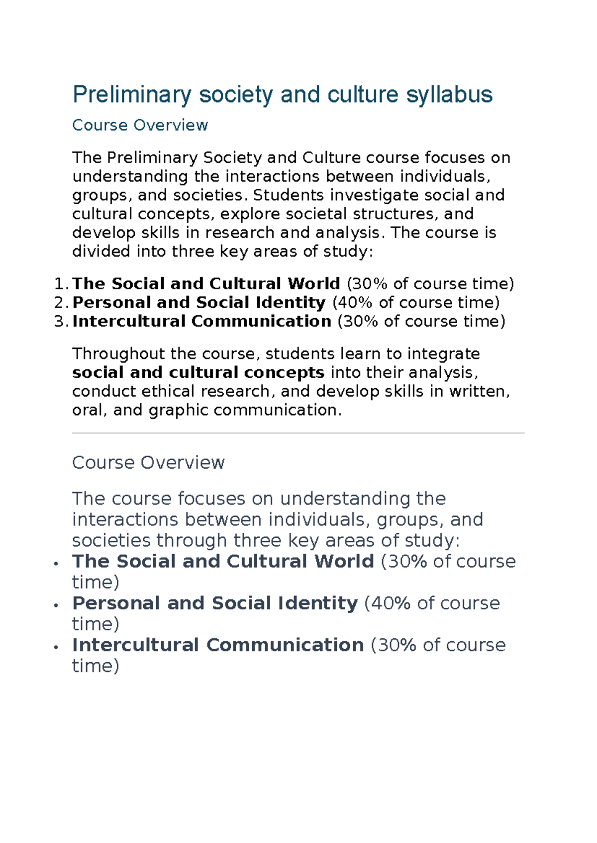 Preliminary Society and Culture Syllabus Overview - Studocu