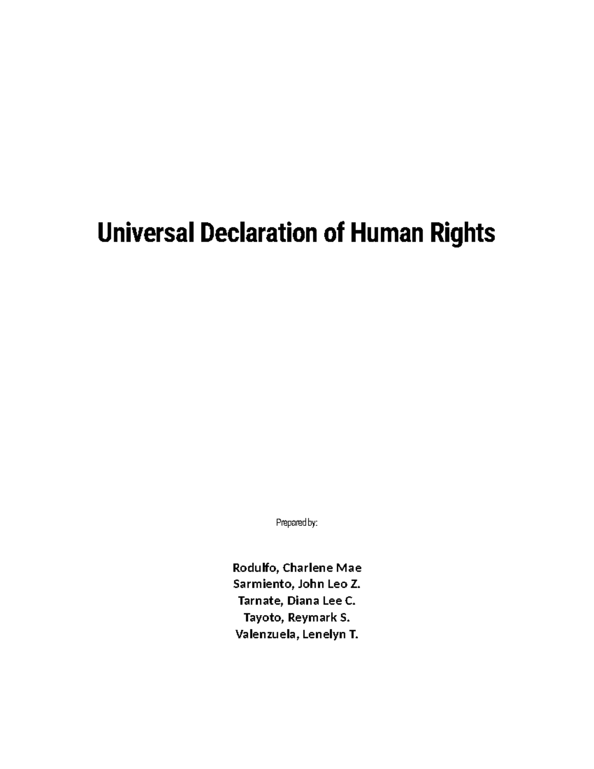 Universal Declaration of Human Rights (Final Report) - Studocu