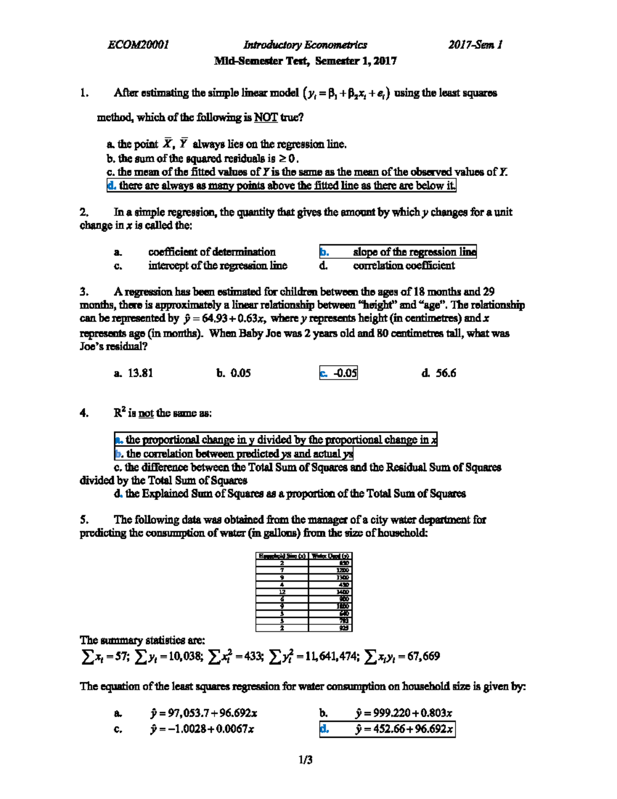 Exam Questions & Answers - Introductory Econometrics 201, 10 April 2017 ...