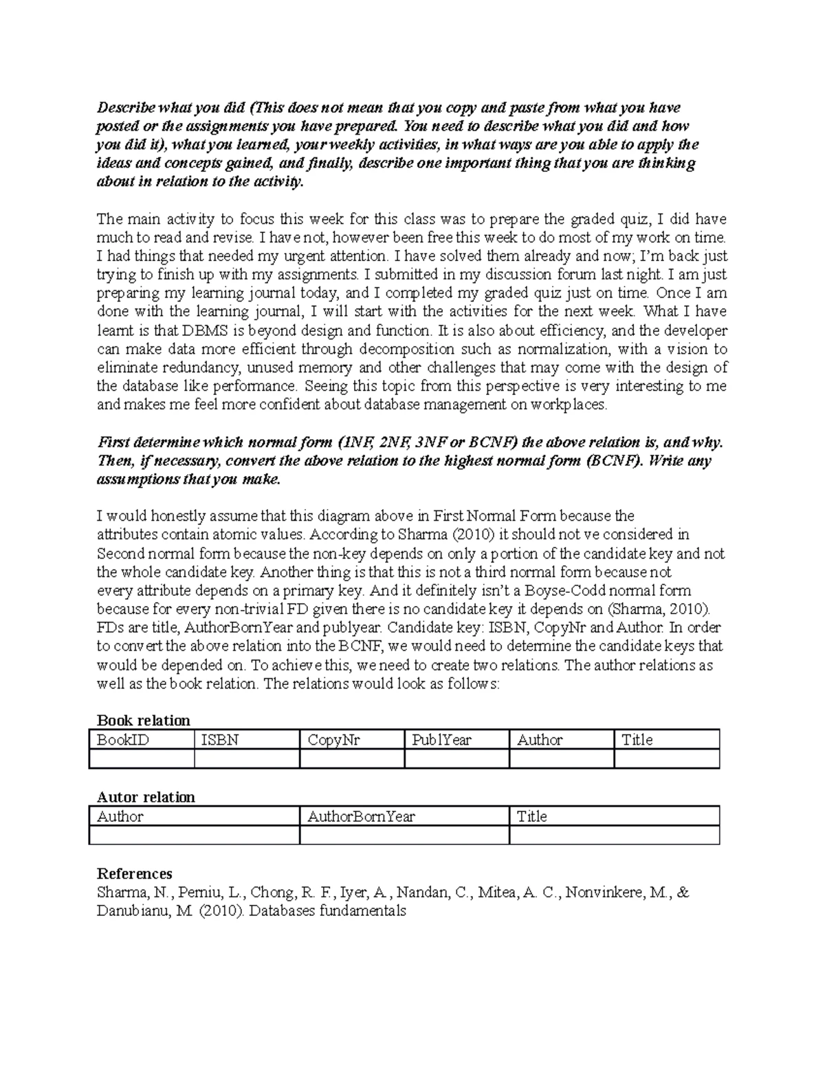 Unit 3 Programming Assignment: Normalization in Databases CS 2203-01 ...