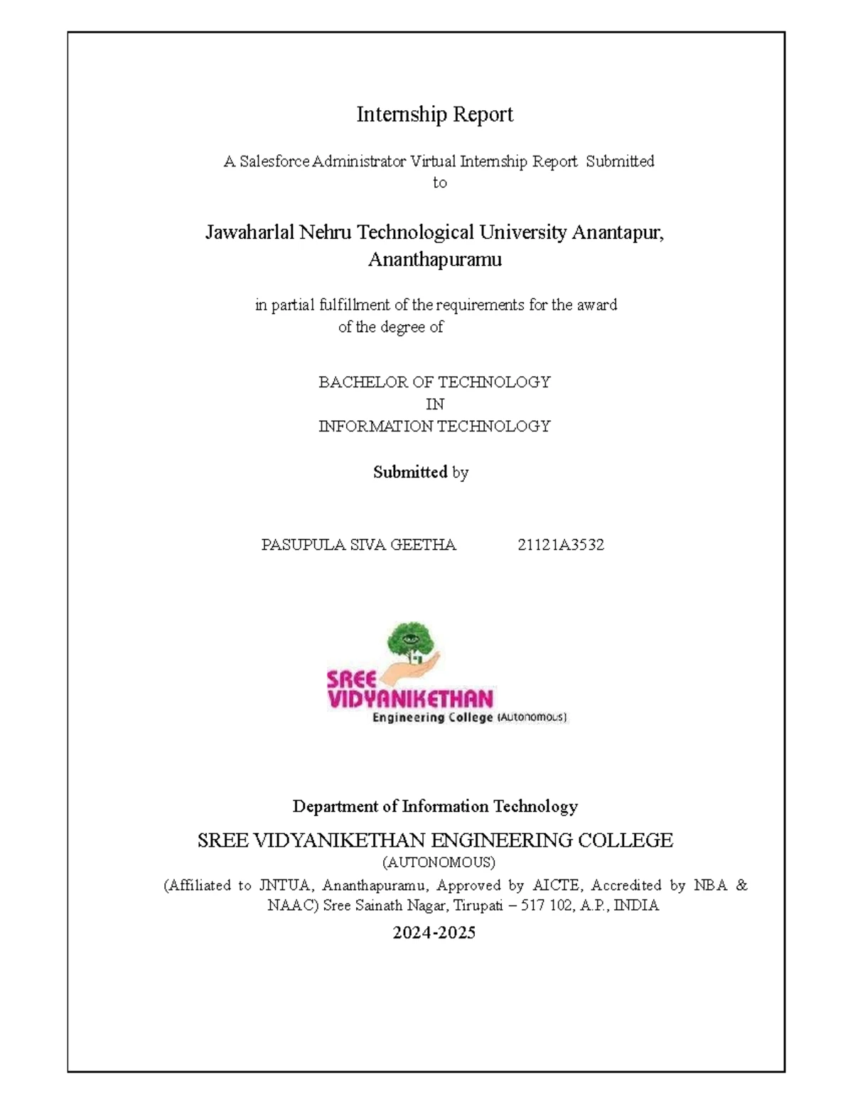 Android Developer Internship Report: JNTUA B.Tech in CSE (2024-2025 ...
