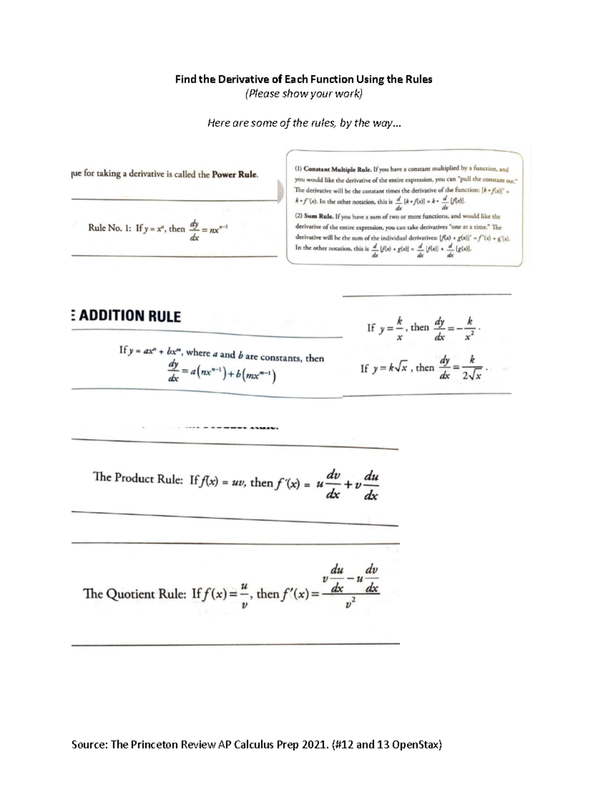 AP Calculus Homework: Derivative Rules Application (2.3) - Studocu