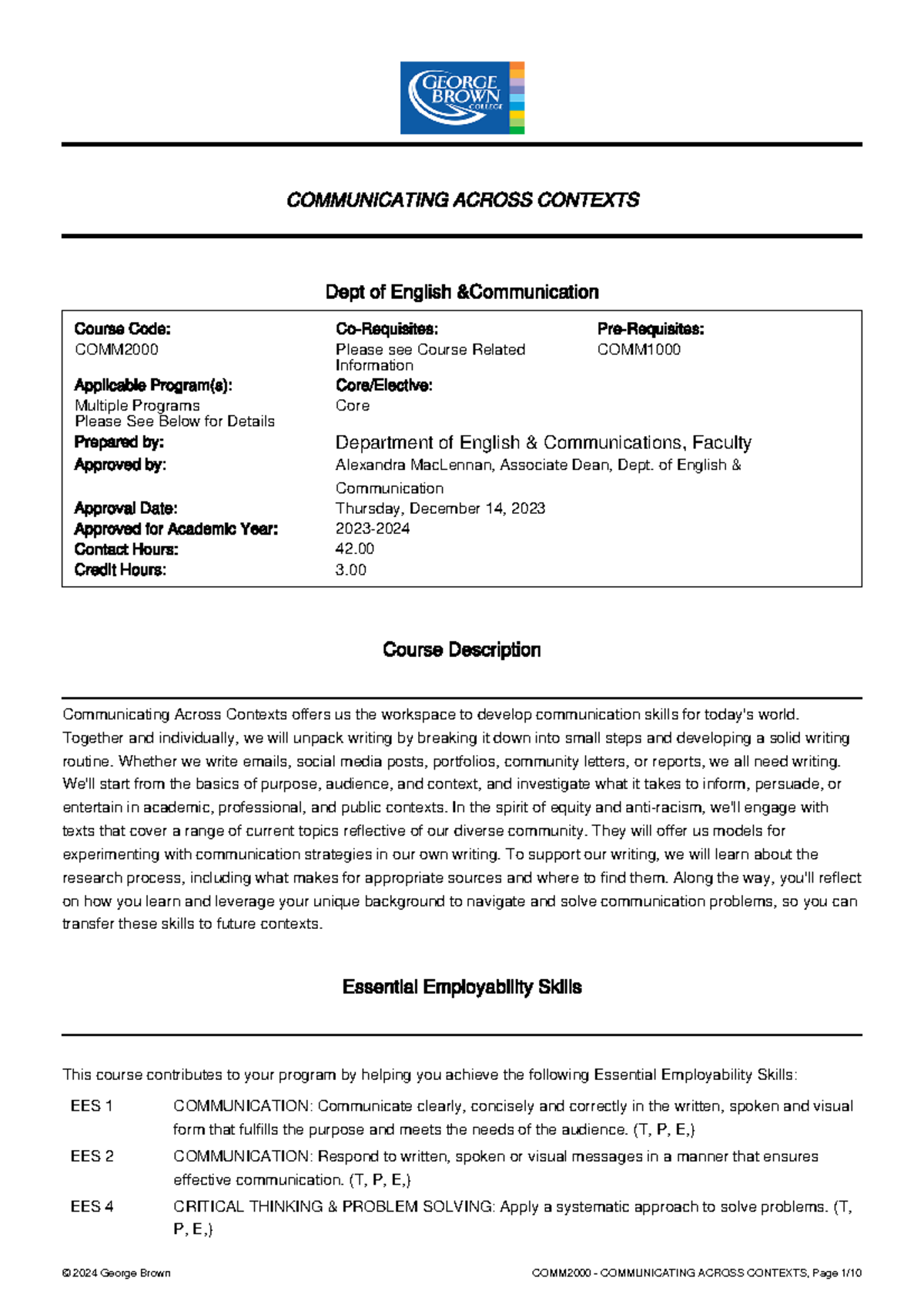 2023-2024 comm2000 Outline - Communicating Across Contexts offers us ...
