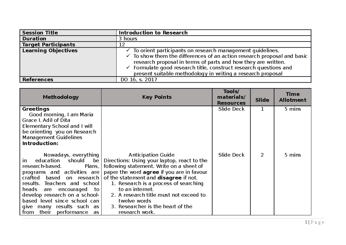 Research Management Guidelines: A Session Guide on Proposals - Studocu