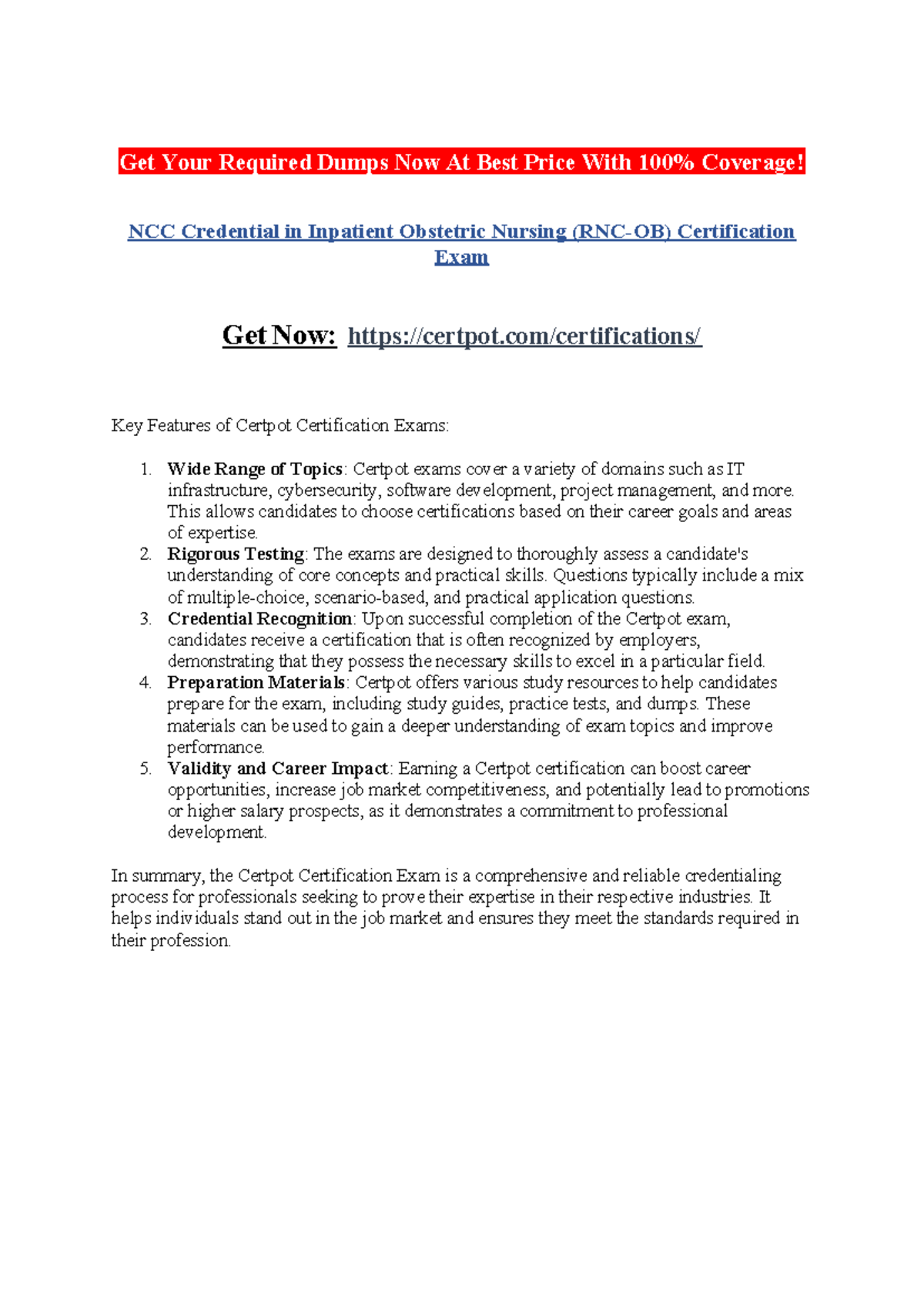 NCC Credential in Inpatient Obstetric Nursing (RNC-OB) Certification ...