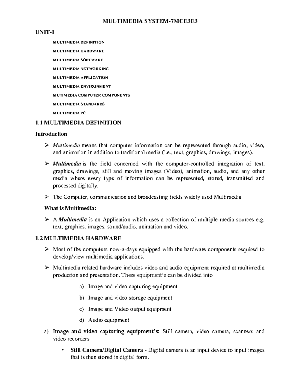 Multimedia Systems Notes - Unit I Overview (7MCE3E) - Studocu