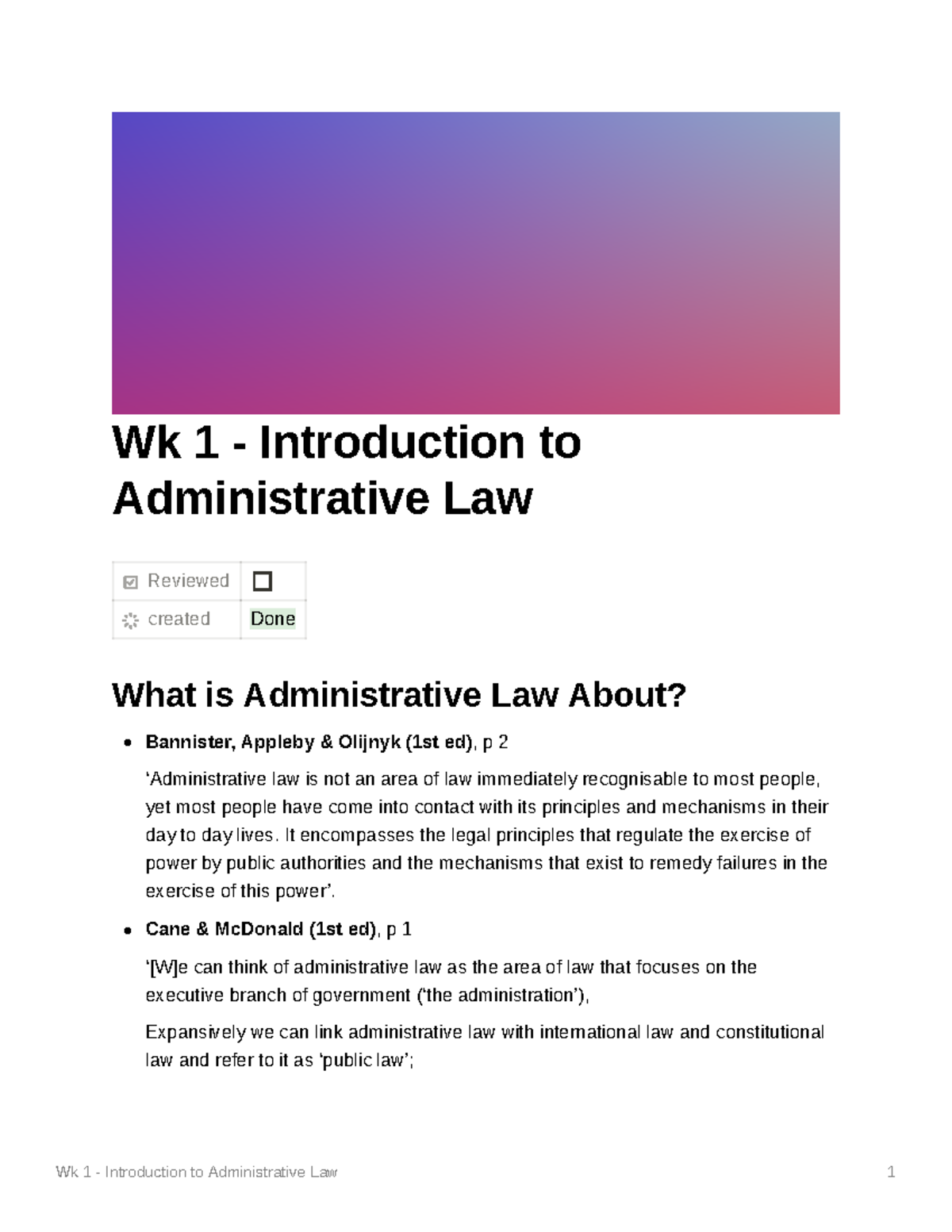 Wk 1 - Introduction to Administrative Law - Wk 1 - Introduction to ...