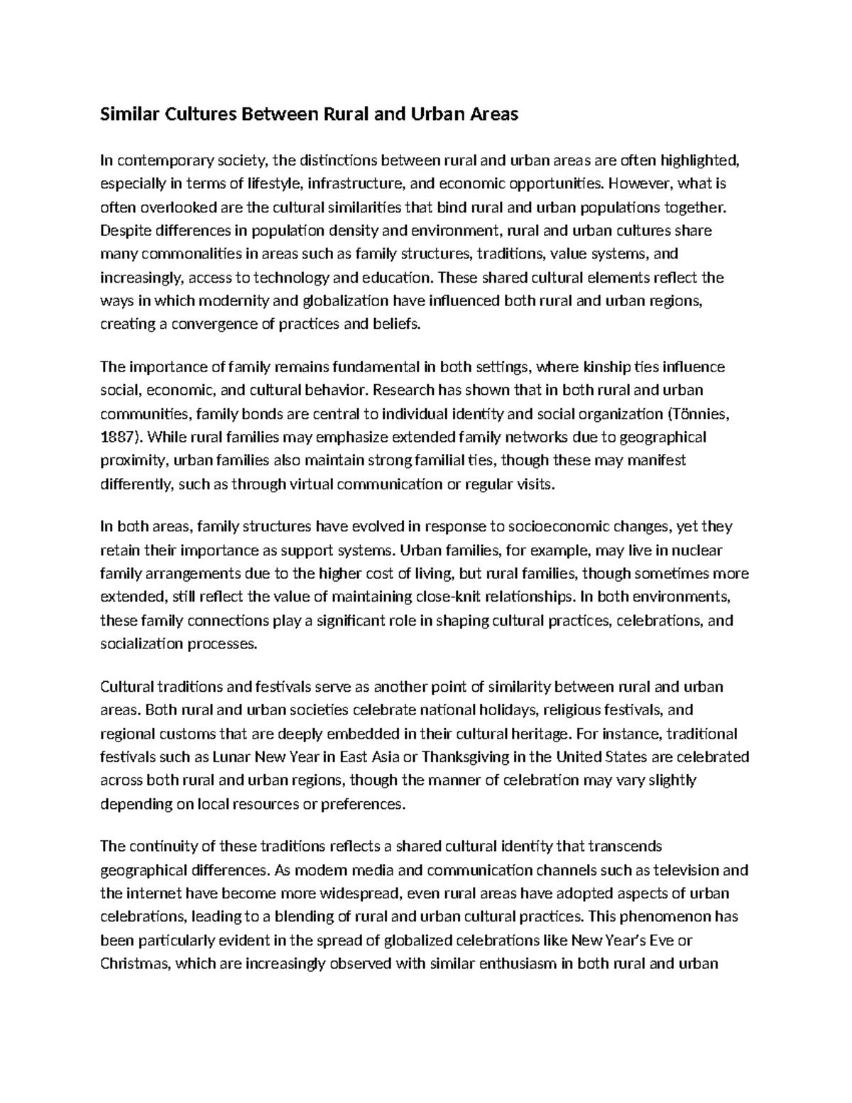 Cultural Similarities in Rural and Urban Areas: A Comparative Study ...