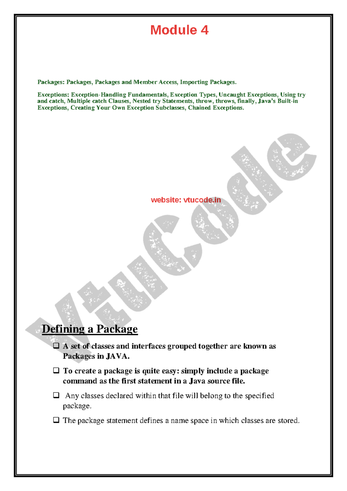 Module 4: Java Packages & Exception Handling Fundamentals - Studocu