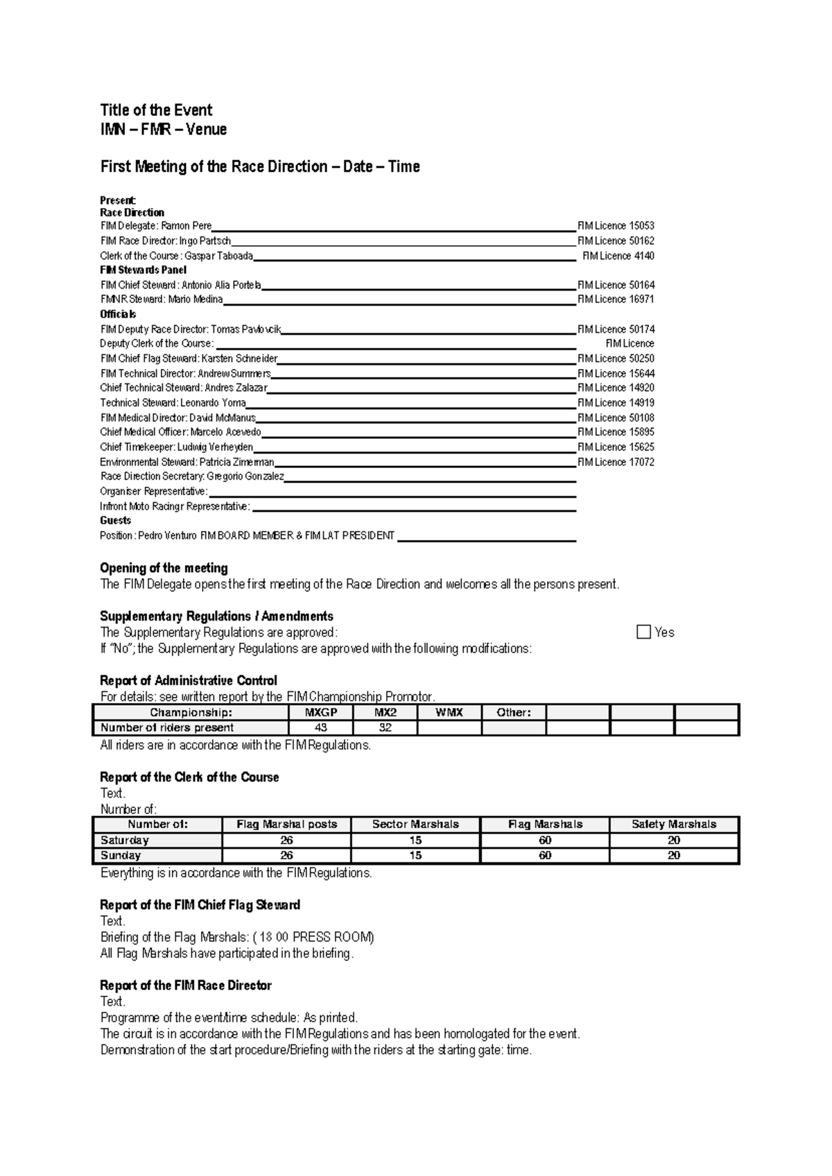 RD Report 1 Hecho 2 - Title of the Event IMN – FMR – Venue First ...