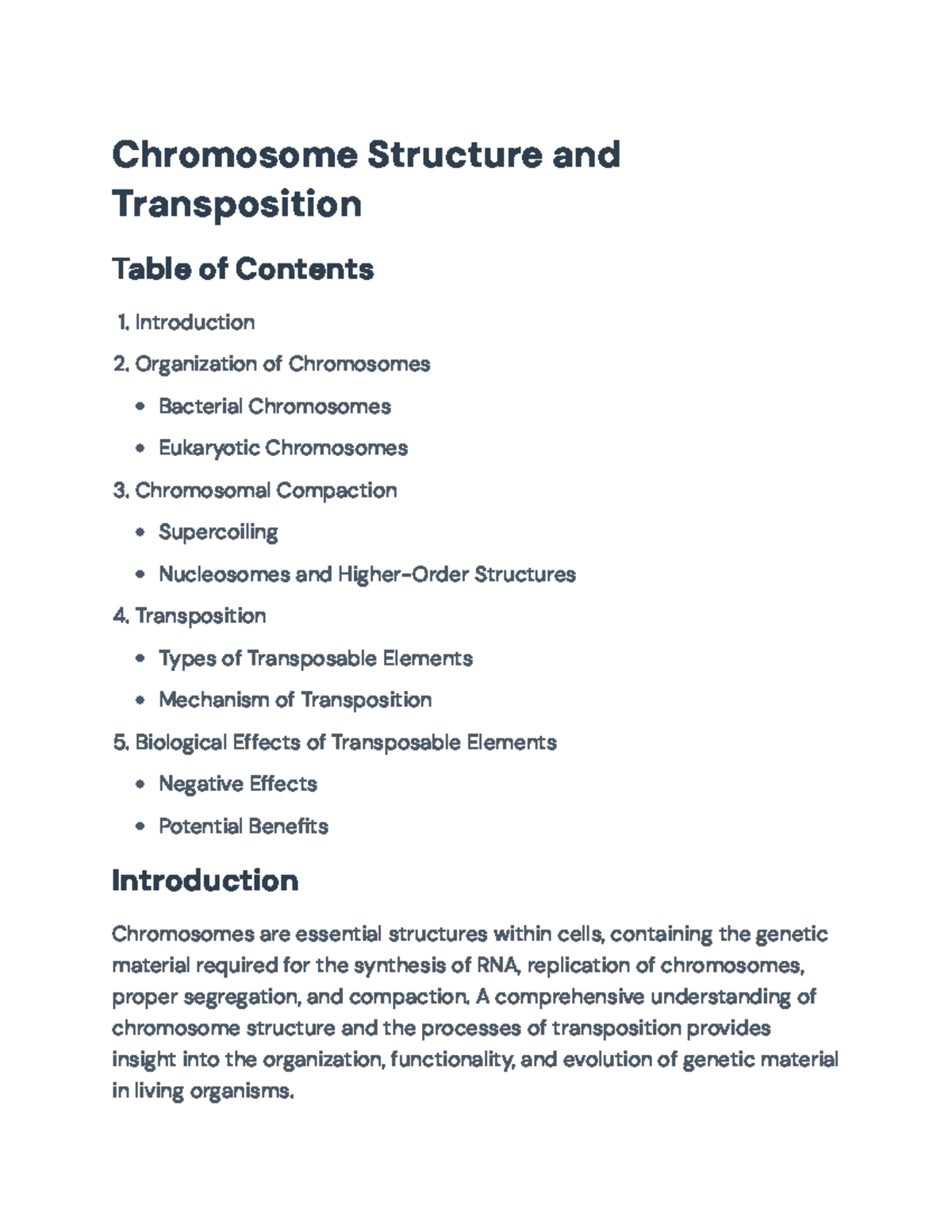 Genetics 101: Insights on Chromosome Structure & Transposition - Studocu
