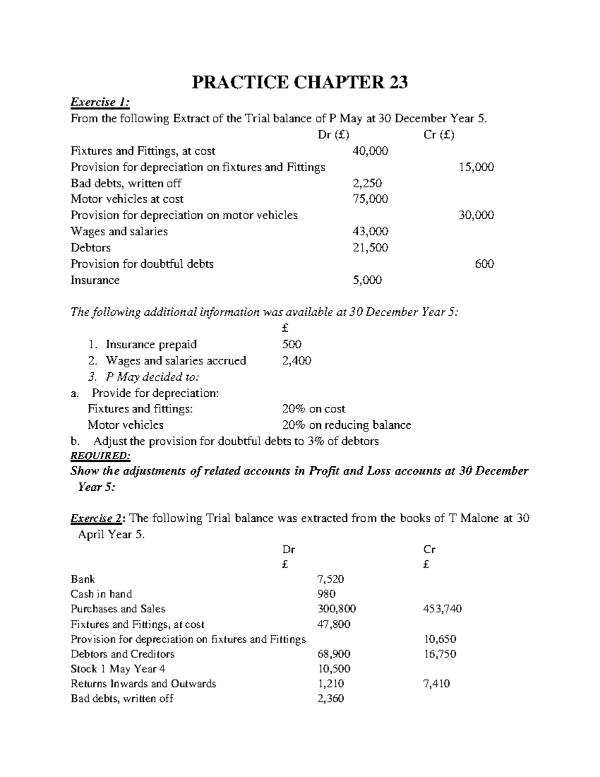 Chapter 23 - Accounting Practice Exercises and Adjustments - Studocu