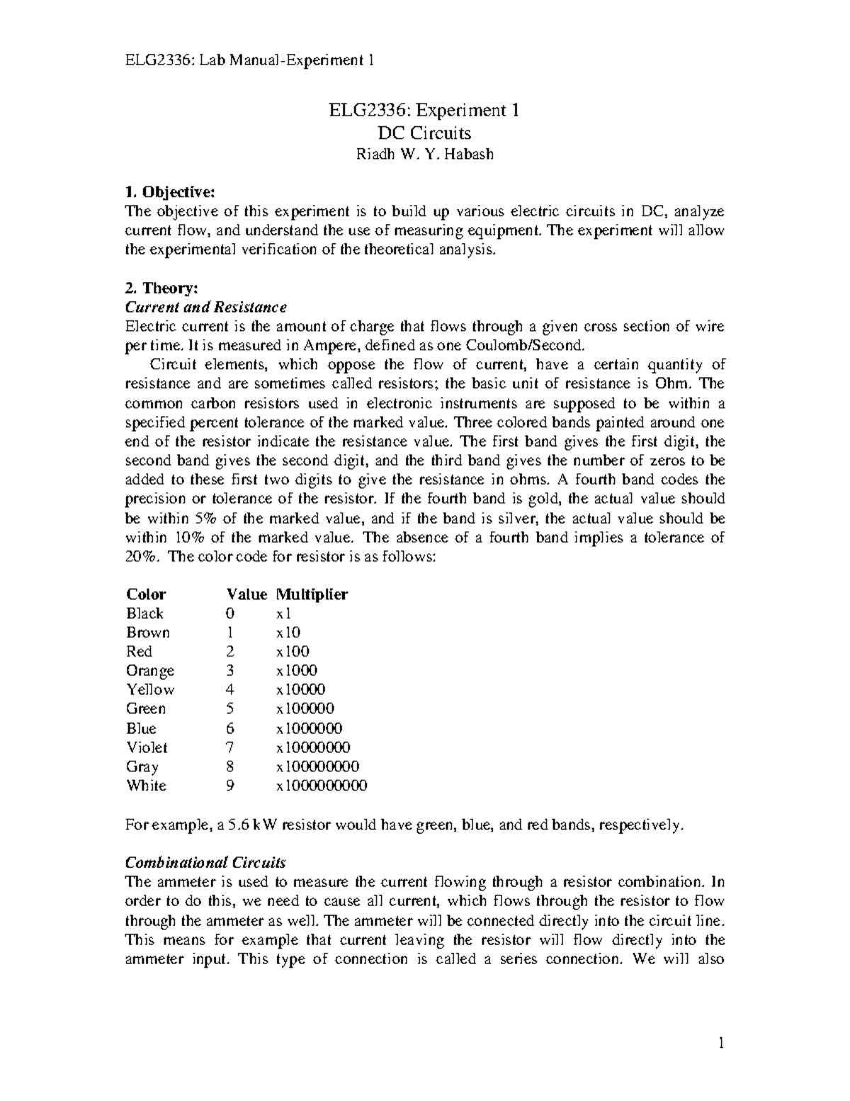 ELG2336 Experiment 1 - Y. Habash Objective: The objective of this ...