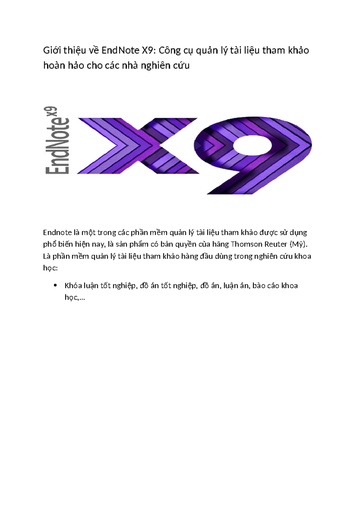 Giới thiệu về EndNote X9: Công cụ Quản lý Tài liệu Nghiên cứu - Studocu