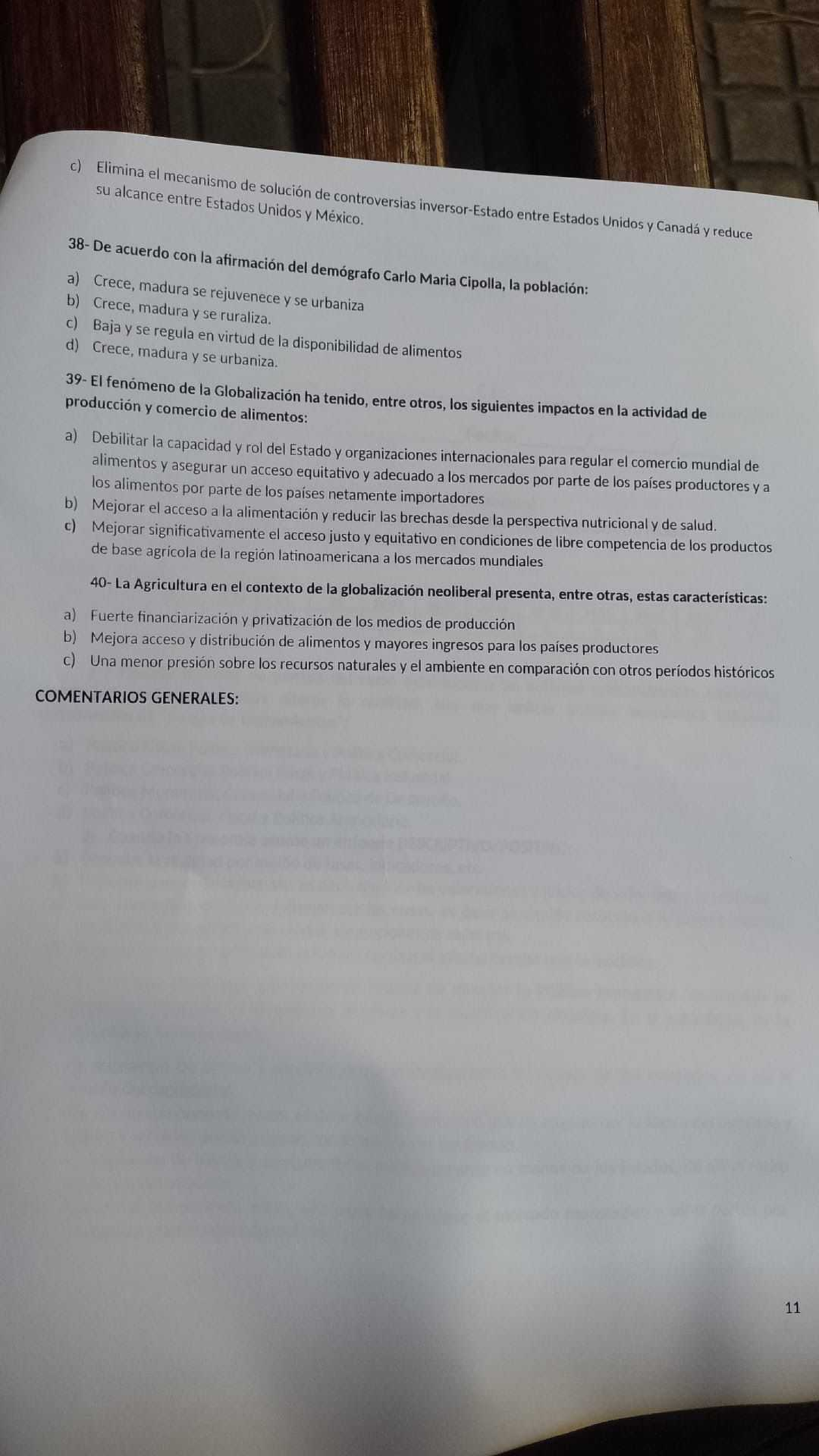 Examen sobre globalización y su impacto en la agricultura y comercio ...
