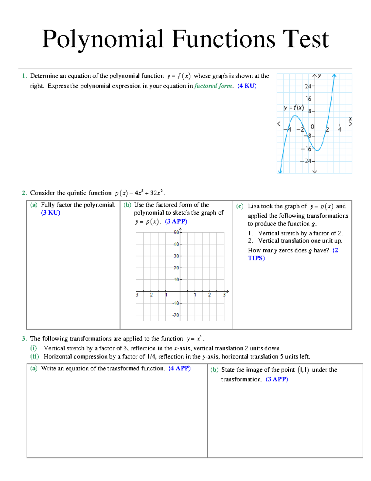 Polynomial Functions Test - MHF 4U0 Semester 2, 2008 - 2009 Grade 12 ...