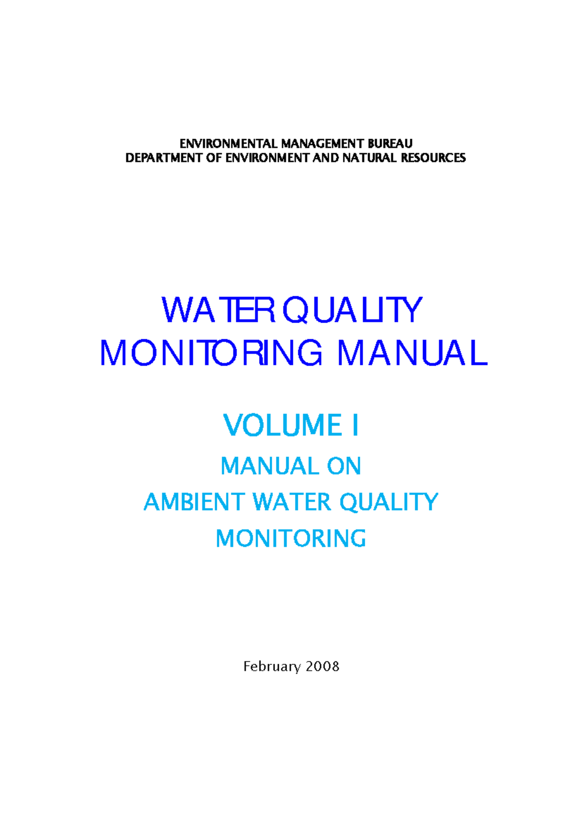 Water Quality Monitoring Manual Vol - ENVIRONMENTAL MANAGEMENT BUREAU ...