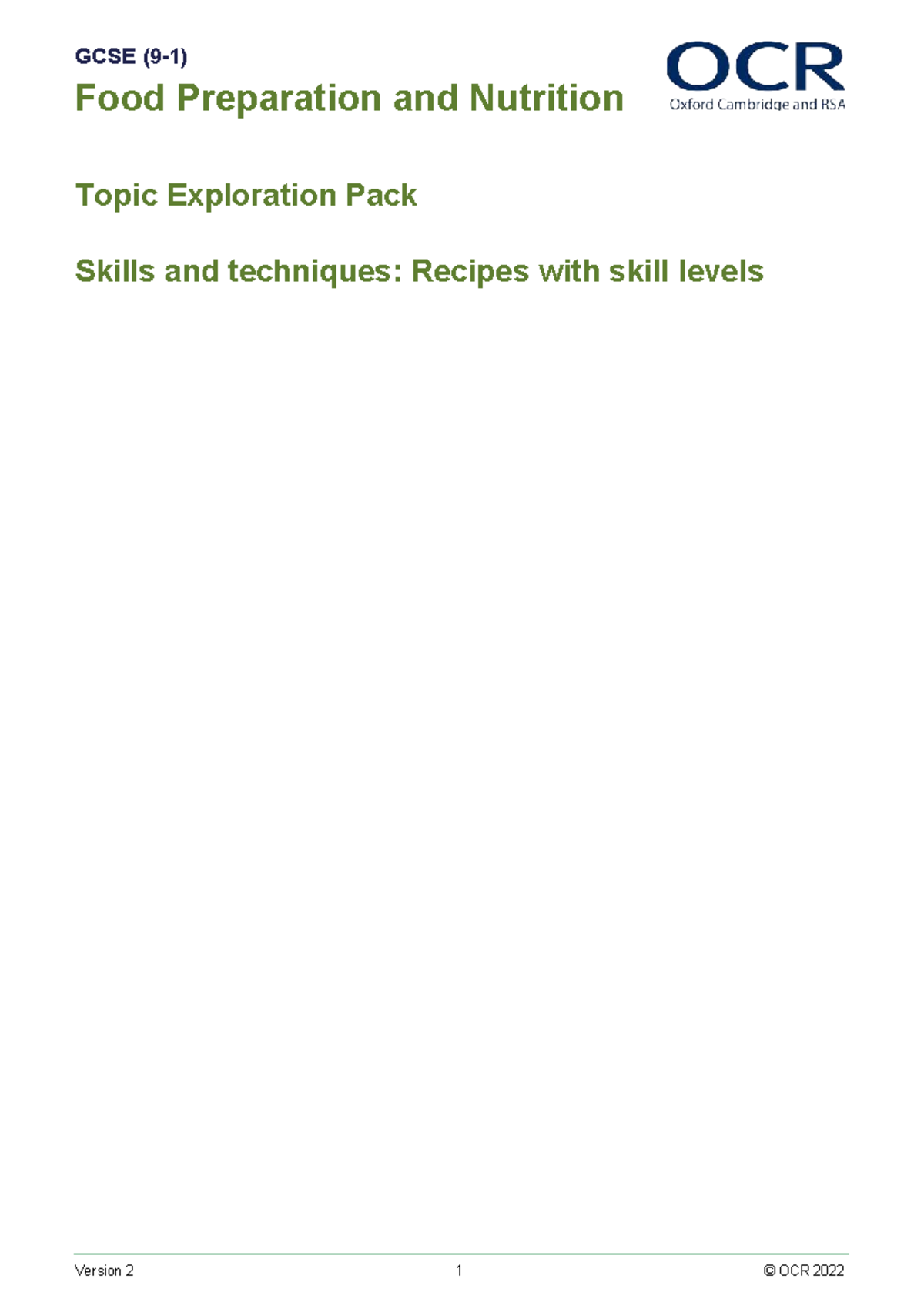 OCR 2022 GCSE Food Preparation & Nutrition Skills & Techniques Recipes ...