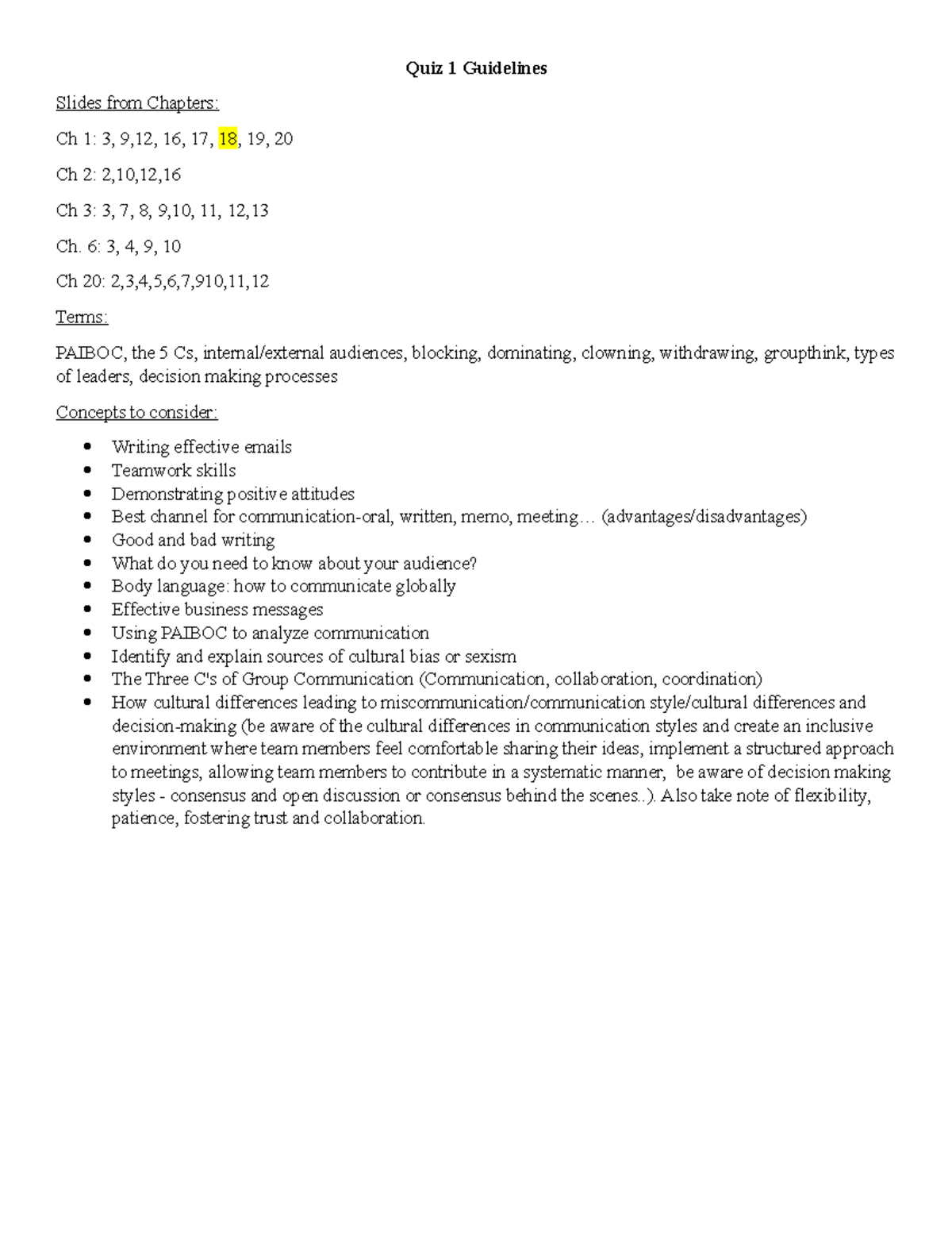 Quiz 1 Guidelines: Key Concepts from Chapters 1-3 & 6, 20 - Studocu