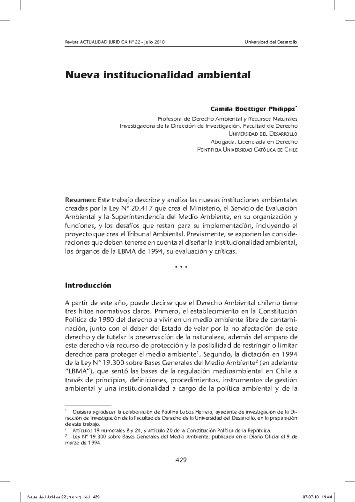 Nueva Institucionalidad Ambiental en Chile: Análisis de la Ley 20.417 ...
