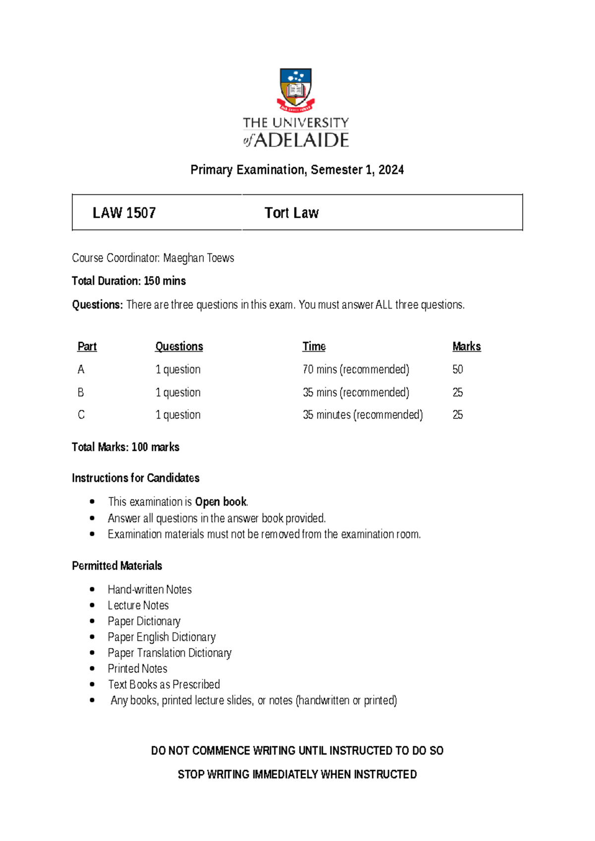 LAW 1507 Final Exam - Tort Law Analysis & Liability Assessment - Studocu