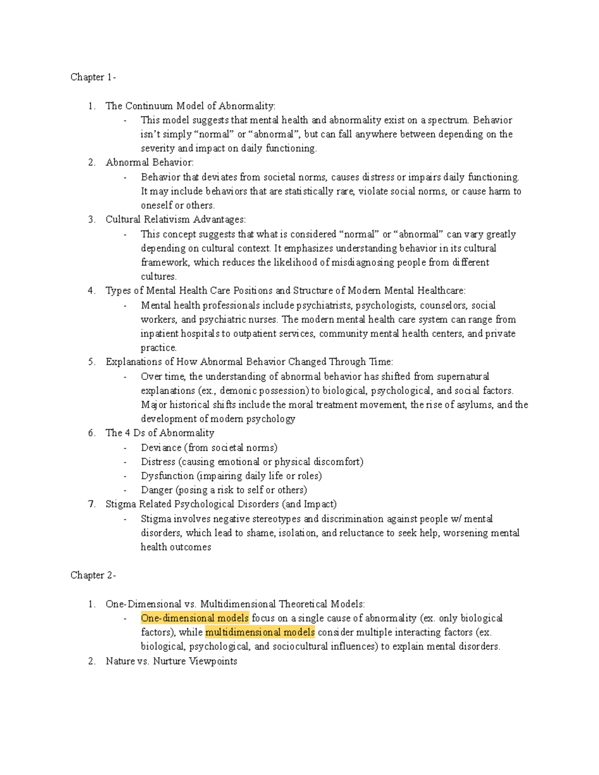 Chapter 1 Review: The Continuum Model of Abnormality for PSY 101 - Studocu