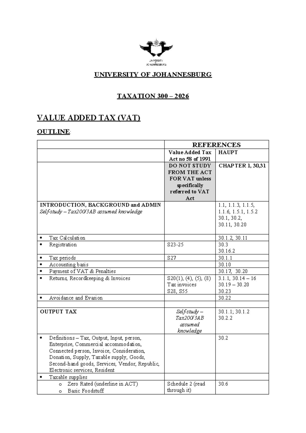 UJ TAX 300 2026 VAT Learner Guide: Key Concepts & Calculations - Studocu