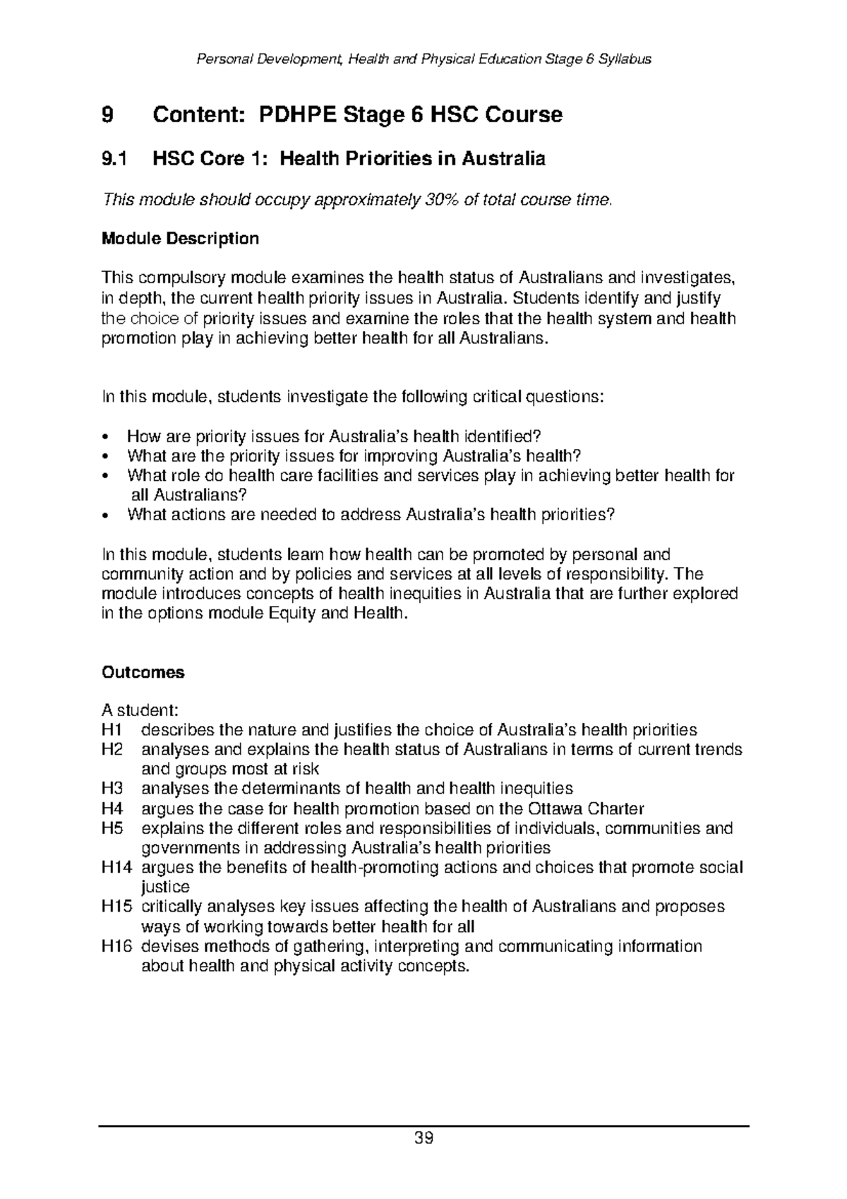 HSC Core 1 syllabus - Hope this helps. - 9 Content: PDHPE Stage 6 HSC ...