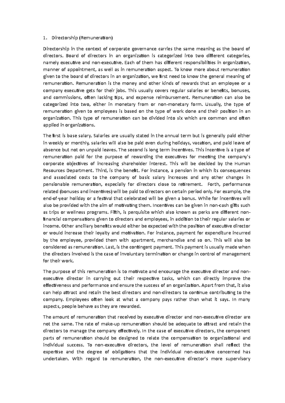 Understanding Directorship Remuneration in Corporate Governance - Studocu
