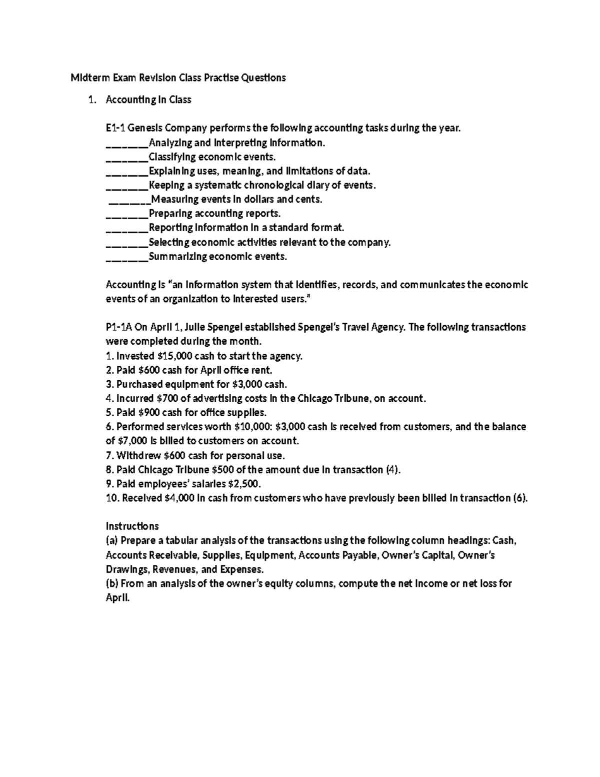 Midterm Exam Revision: Accounting Practice Questions 1 - Studocu