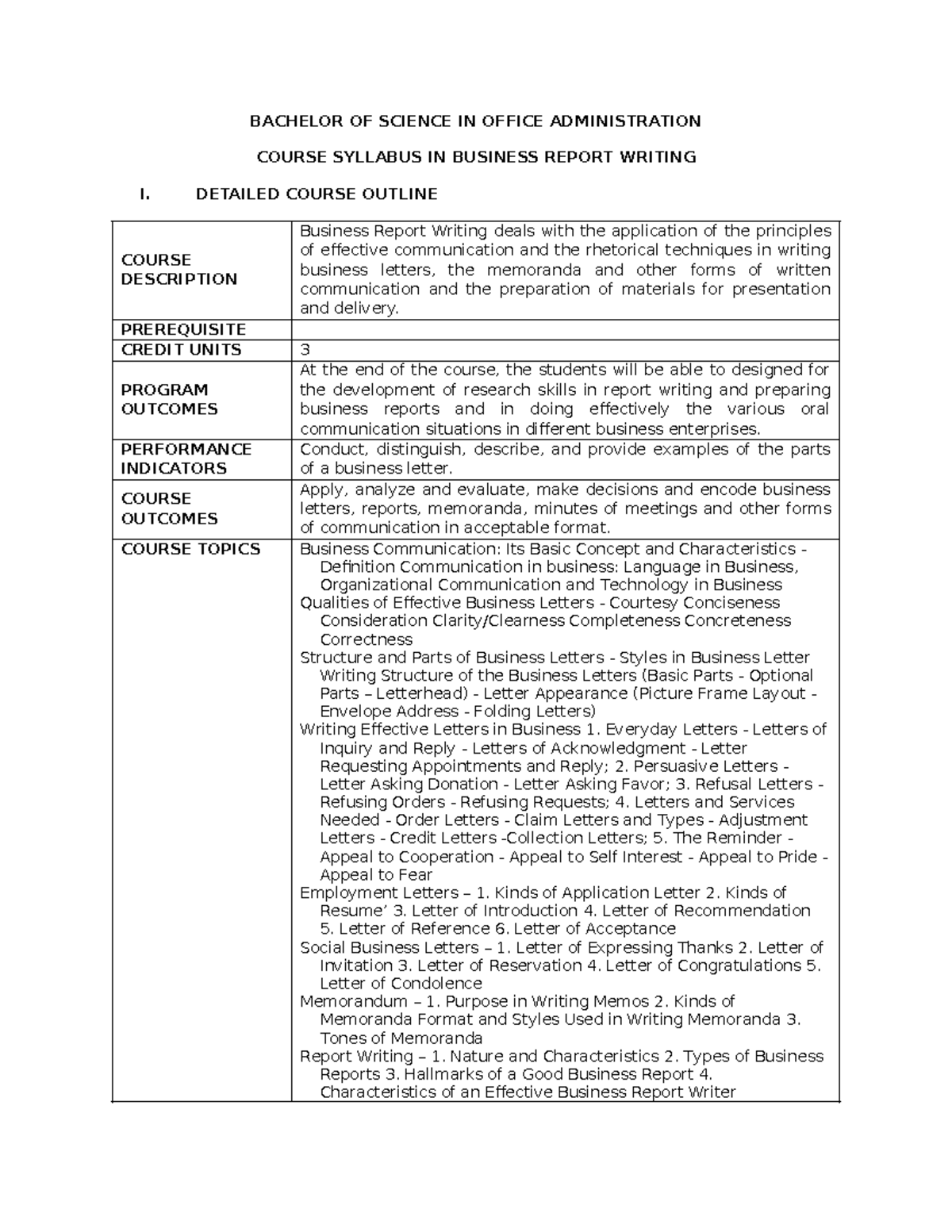 BUS 201: Business Report Writing Course Syllabus Overview - Studocu