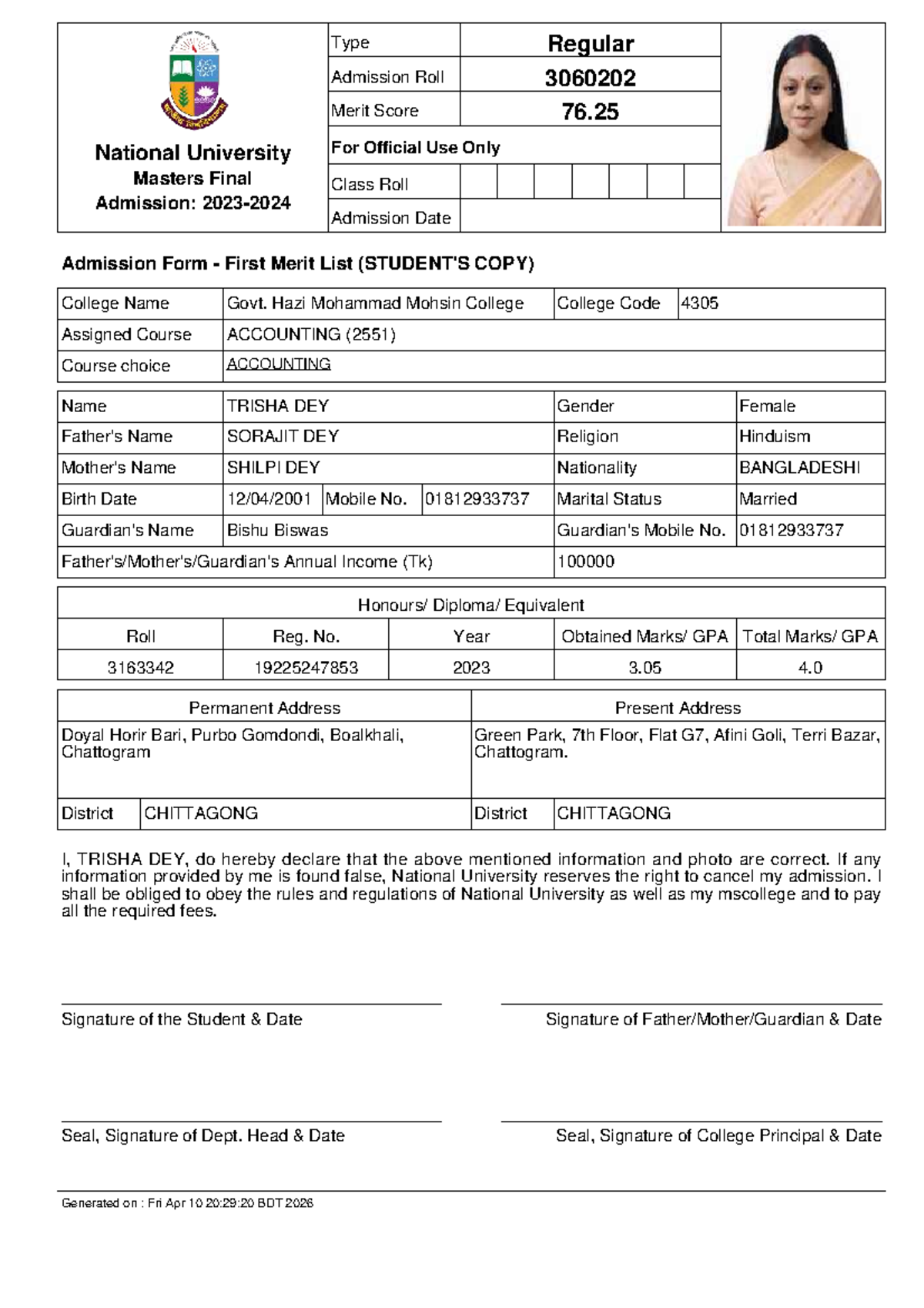 Masters Admission Form - Finance 3060202 - Studocu
