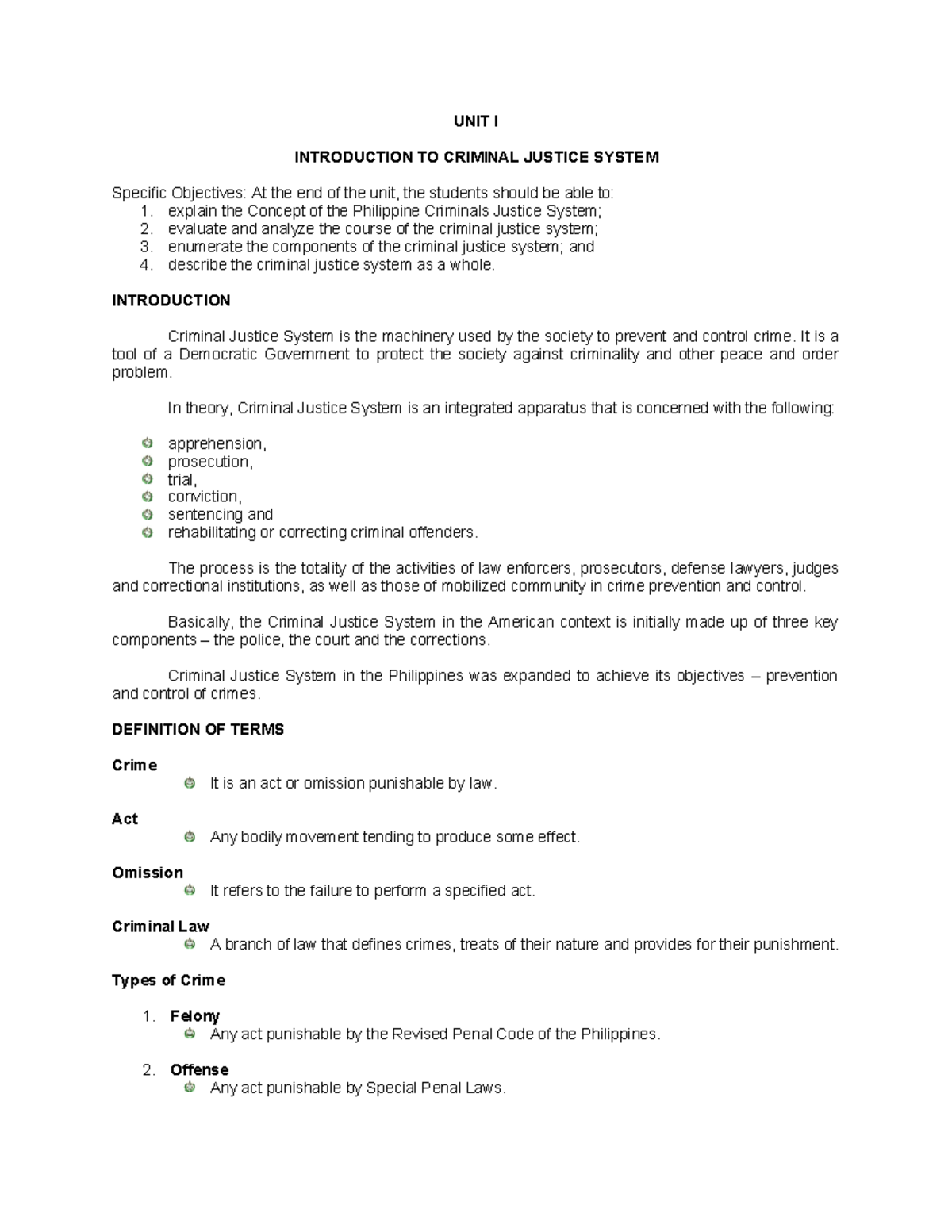 Intro to CJS Prelim Notes: Understanding the Criminal Justice System ...