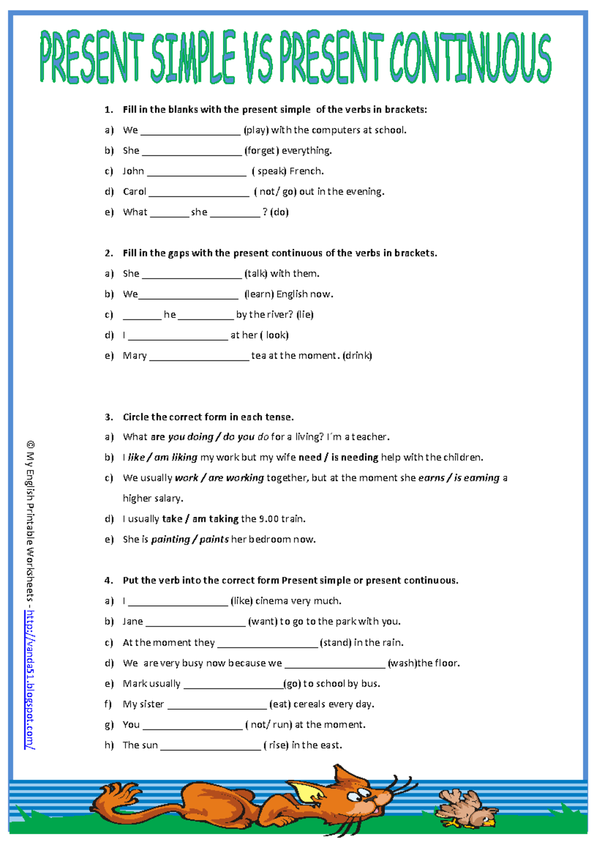 Present Simple vs. Present Continuous Exercises (ENG101) - Studocu