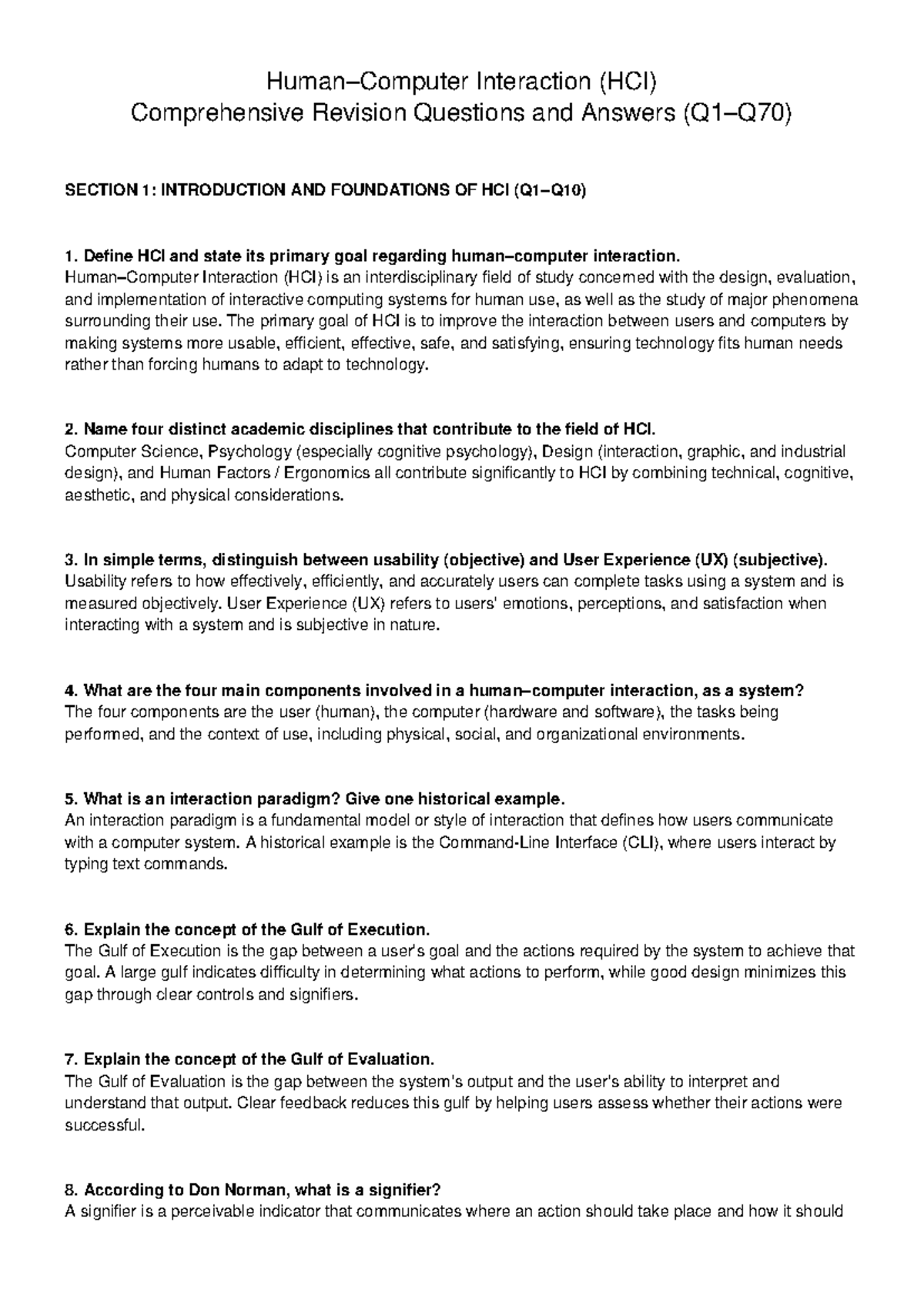 HCI 101: Comprehensive Revision Q&A for Interaction Design - Studocu