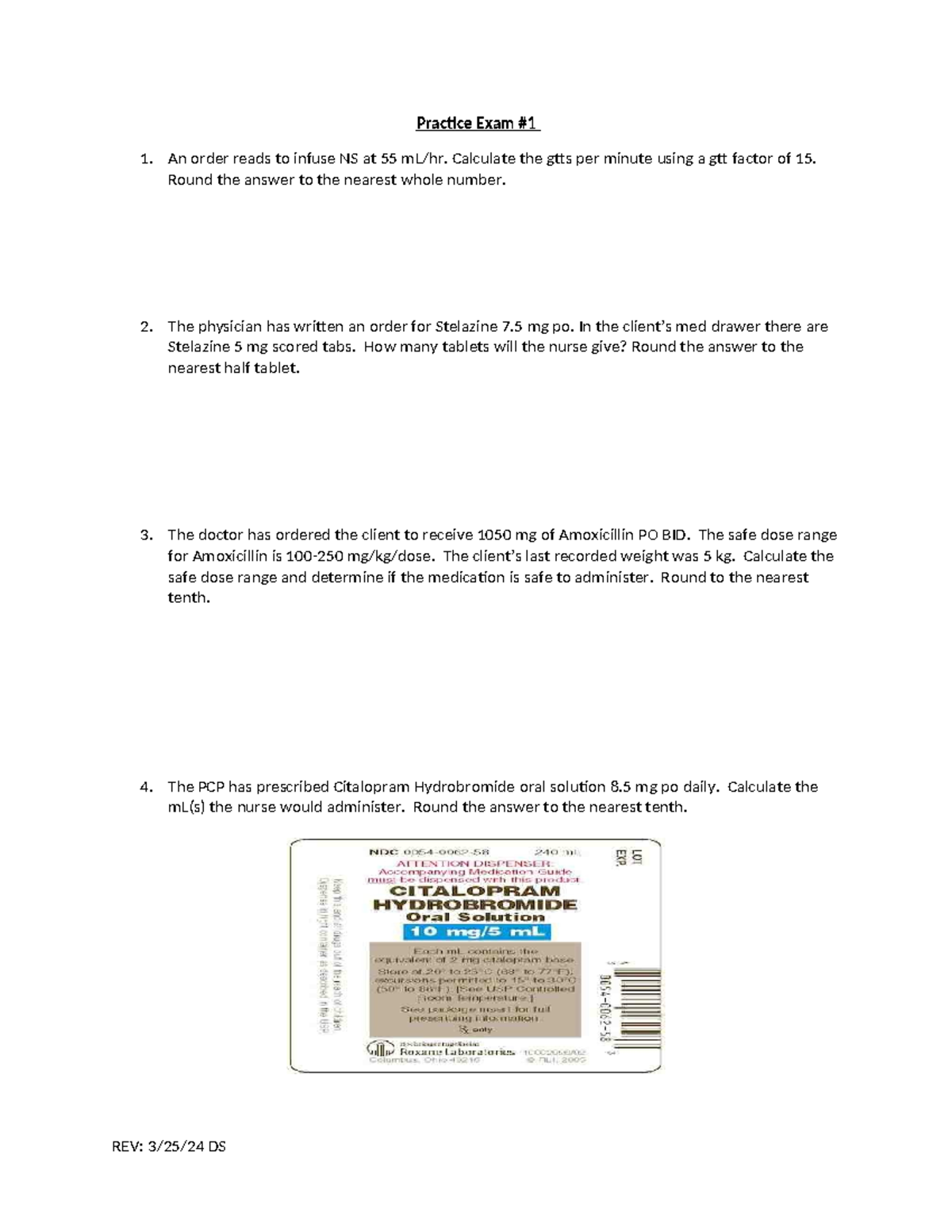 RN Practice Exam Attempt 1: Key Calculations & Dosage Problems - Studocu
