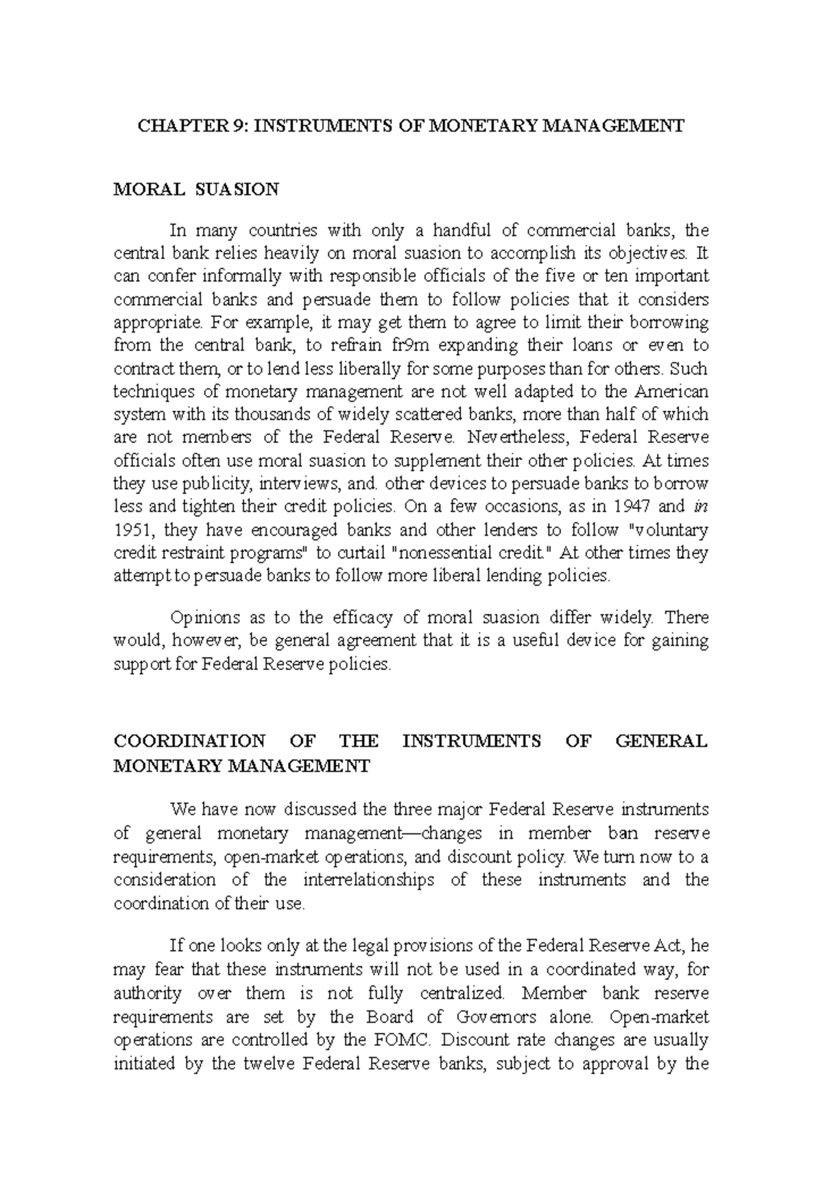 CHAPTER 9: Monetary Management Tools - Moral Suasion, Coordination ...