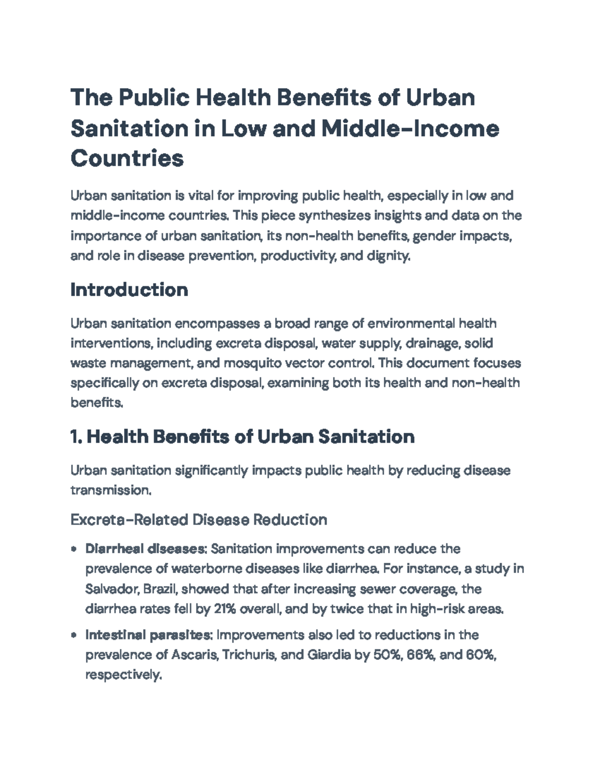 Public Health Impacts of Urban Sanitation in Low & Middle-Income ...
