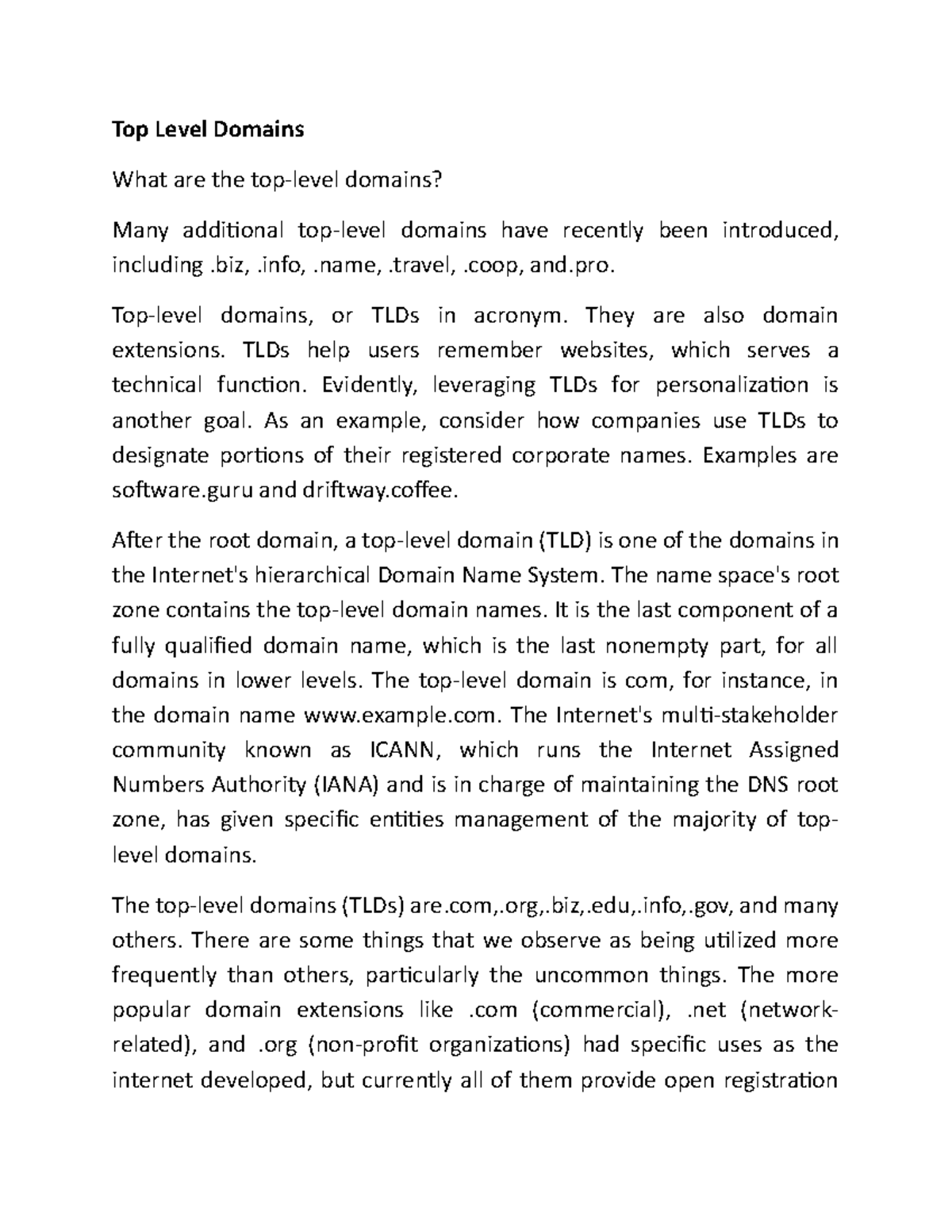 Top Level Domains - TLDs Overview Assignment - Studocu