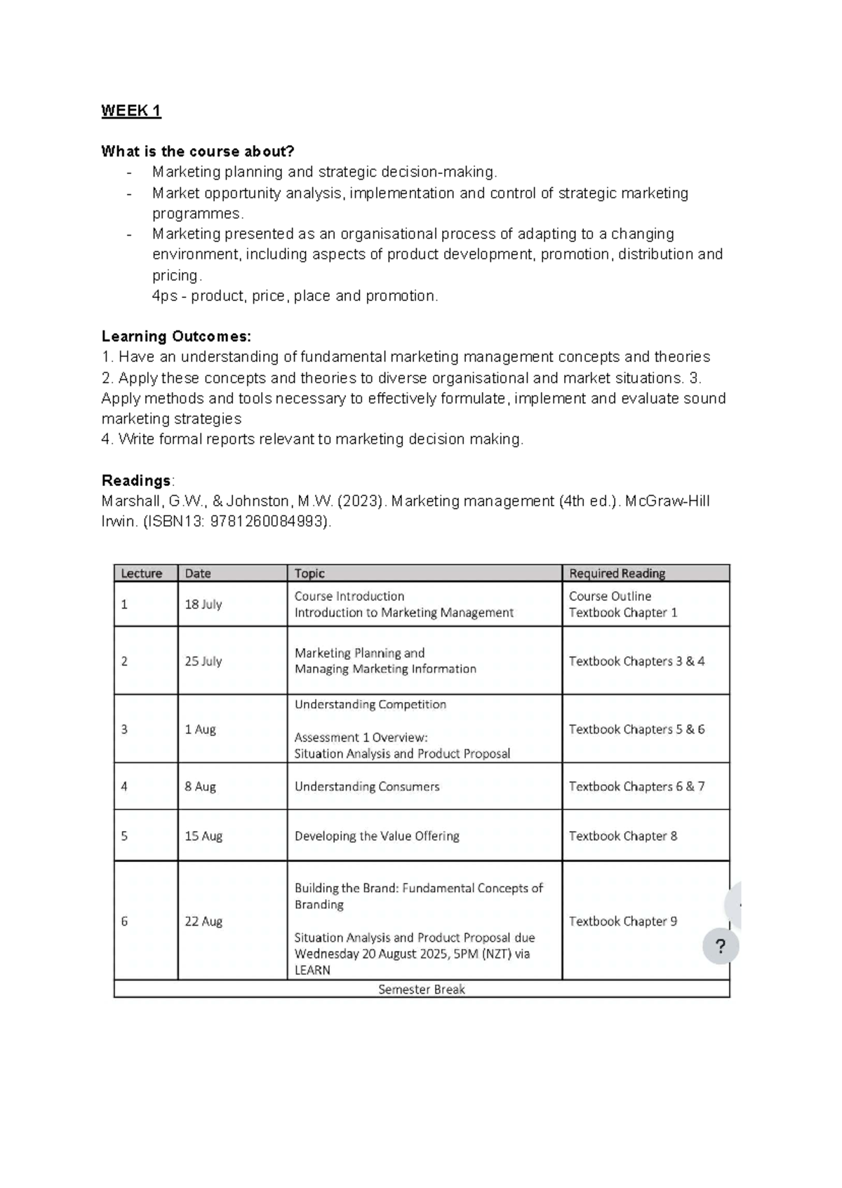 MKTG201 - Week 1: Introduction to Marketing Management Concepts - Studocu