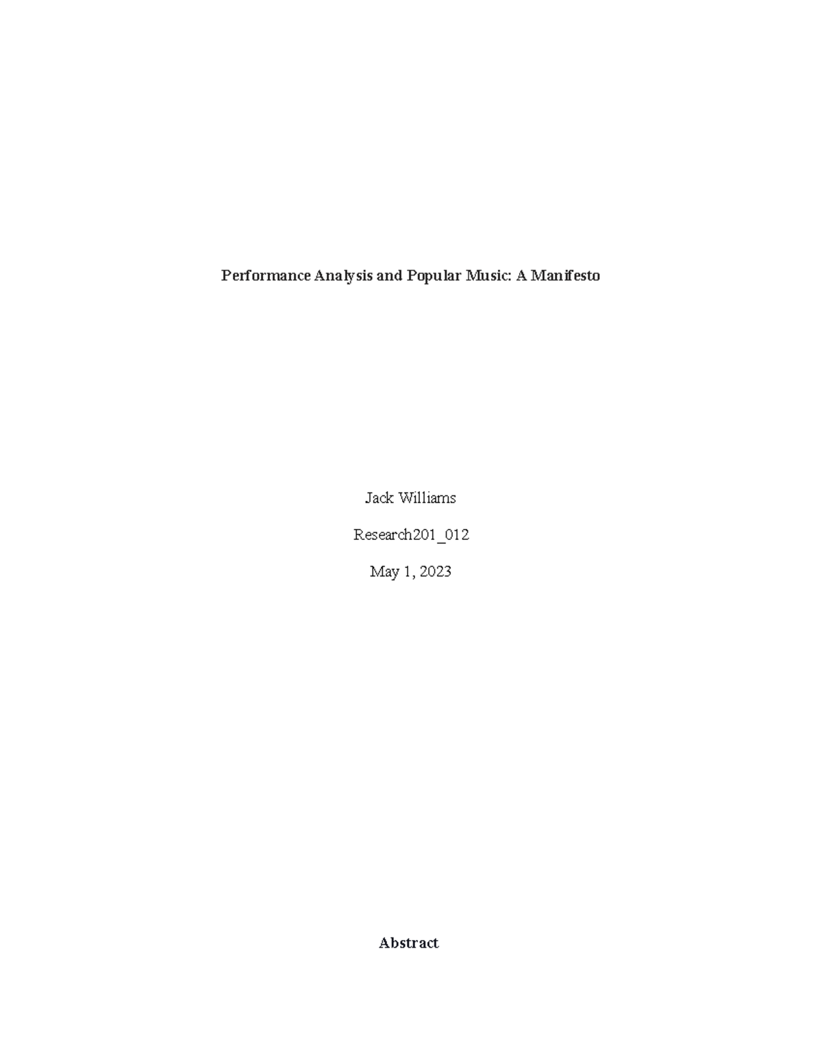 Research201_: Analysis of Performance in Popular Music Studies - Studocu