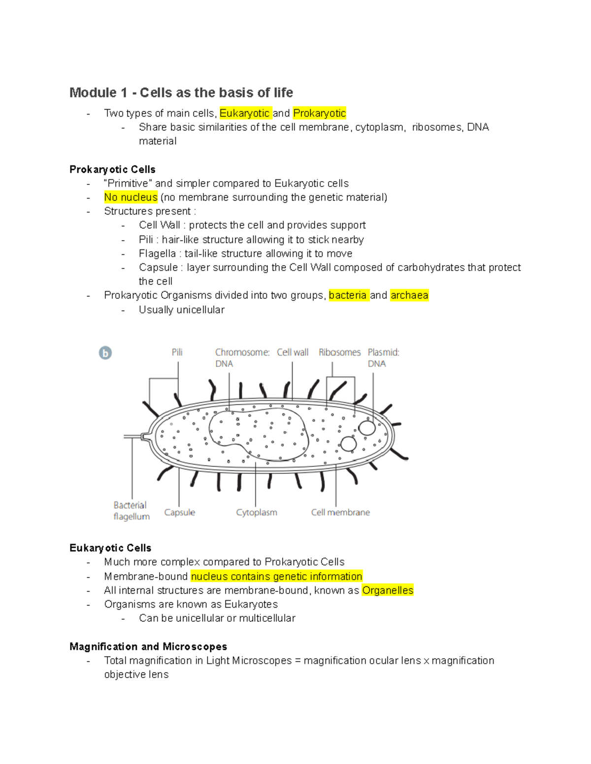 moduel 1 biolgy - Module 1 - Cells as the basis of life Two types of ...