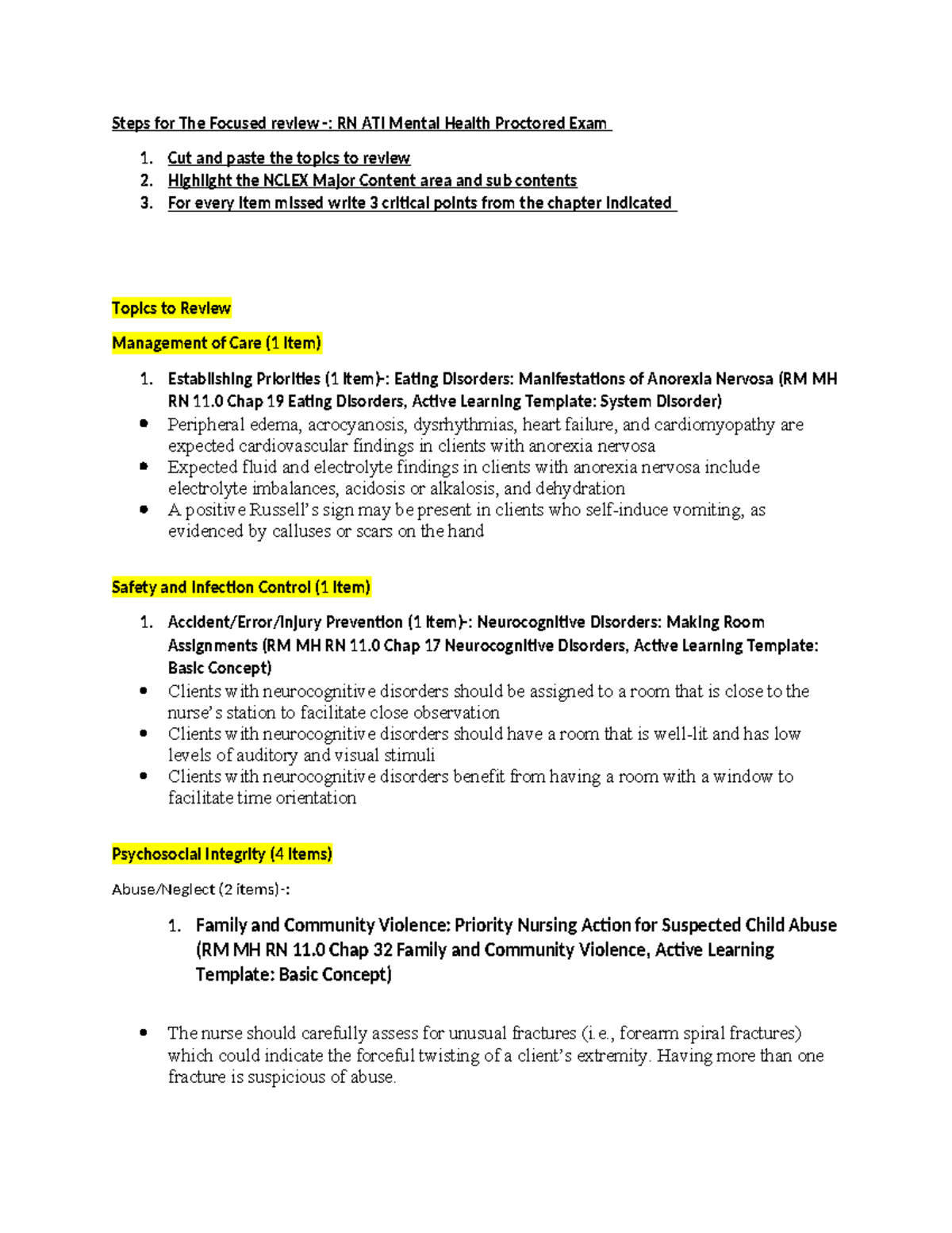 RN ATI Mental Health Proctored Exam Focused Review Guide - Studocu