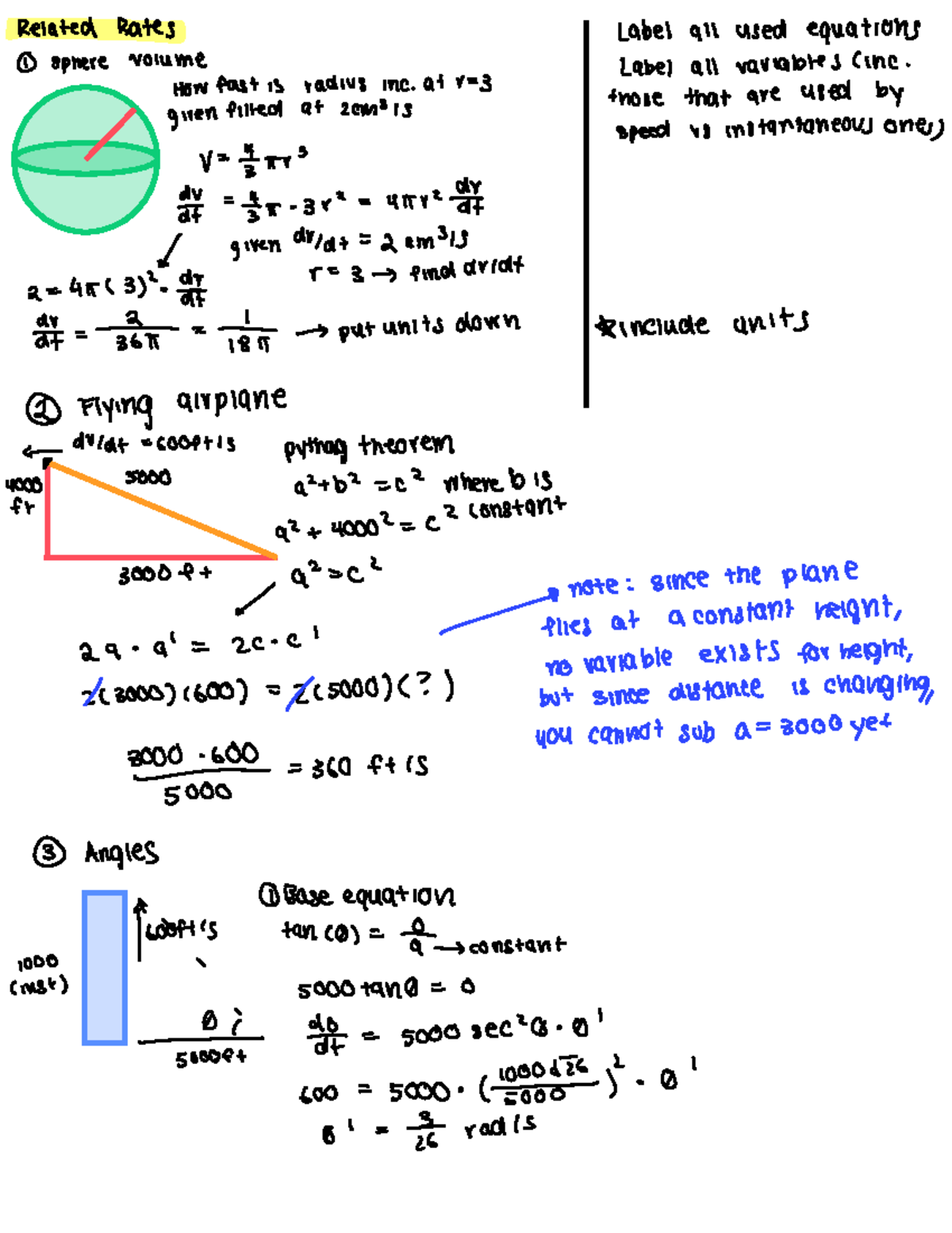 Calc Notes - sdfsdfsdfsfdsfdsfdf - Related Rates Label all used ...