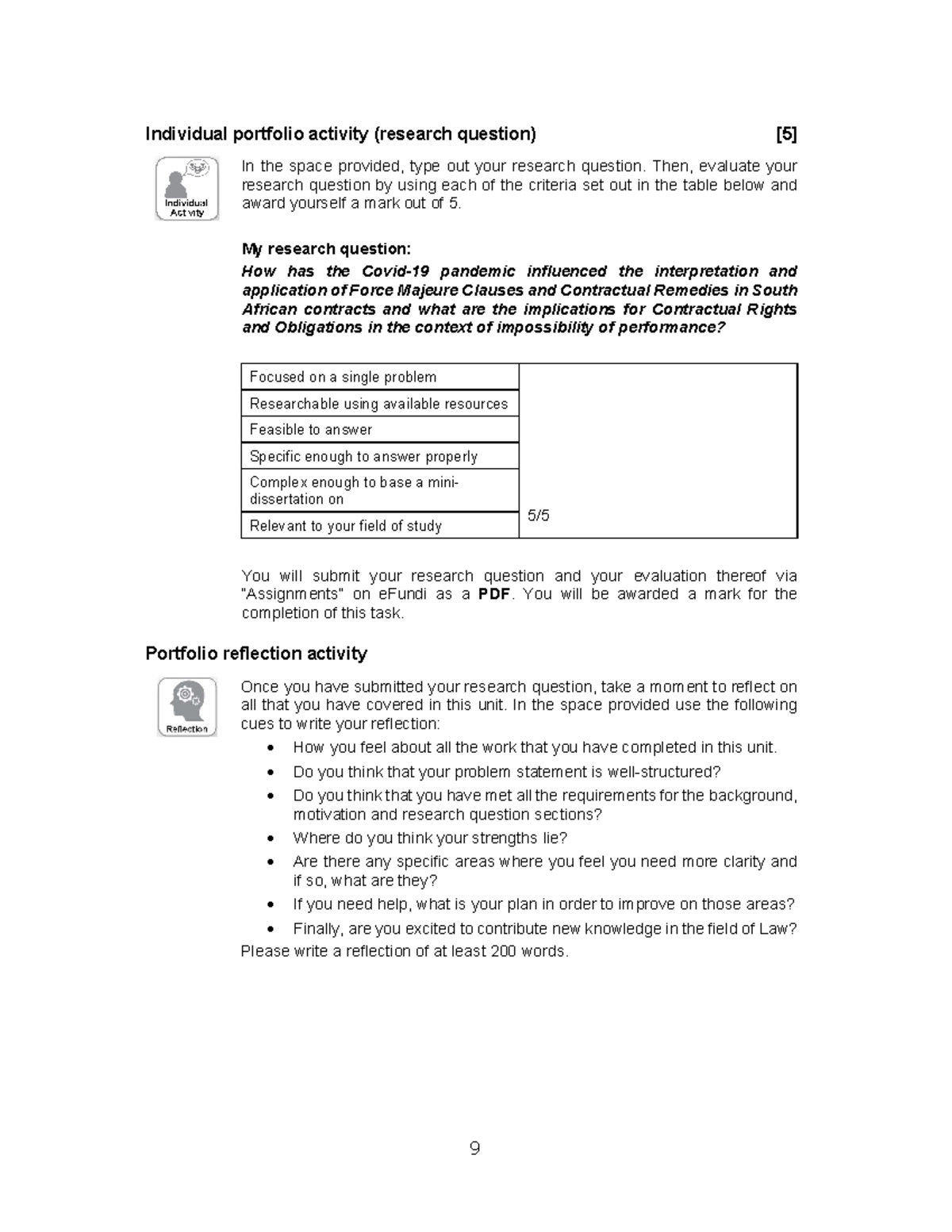 Portfolio Research Question - 9 Individual portfolio activity (research ...