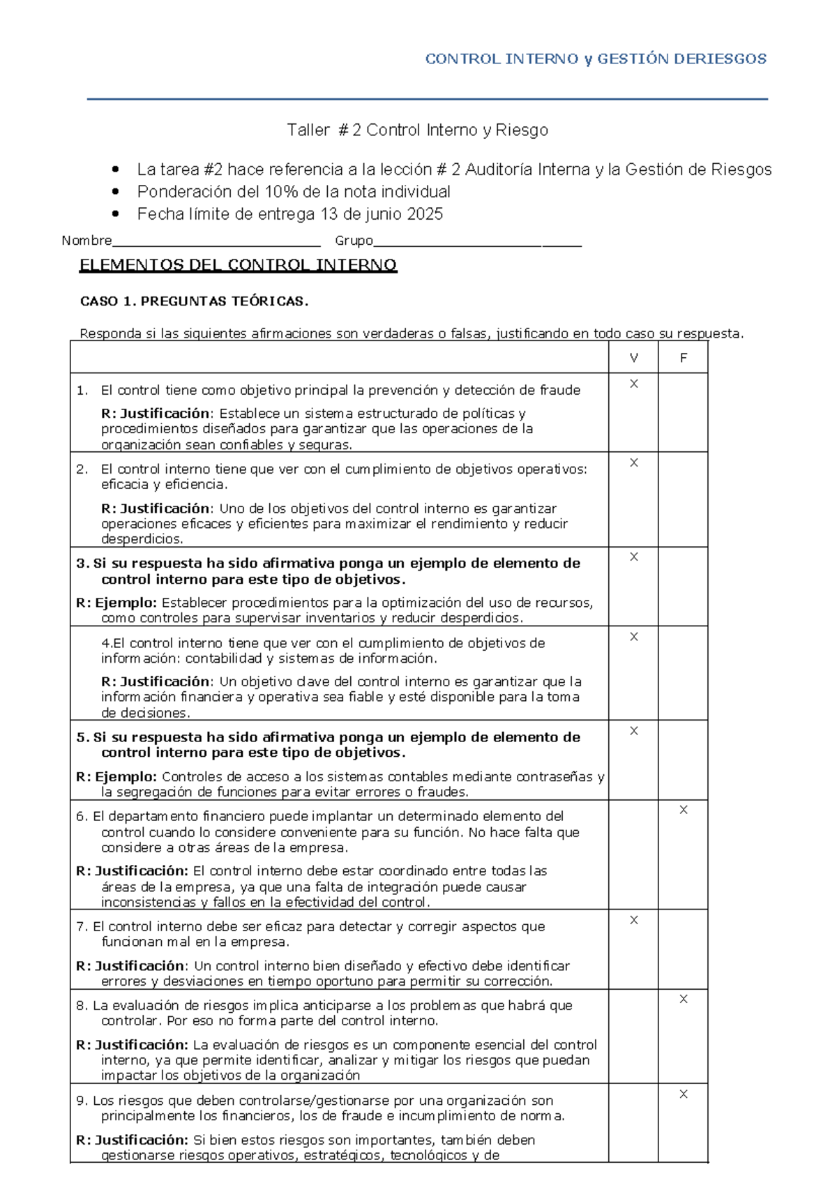 Tarea 2: Control Interno y Gestión de Riesgos - Taller 2 (Cód. 2025 ...