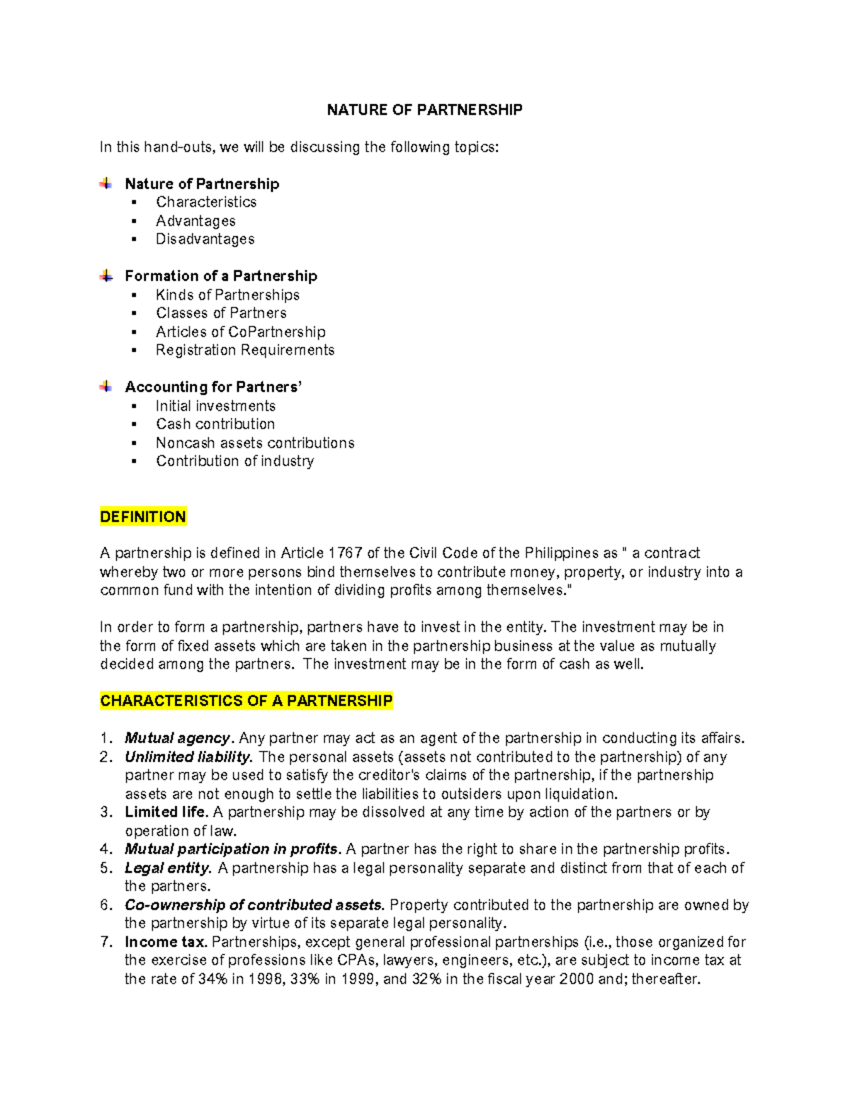 Lesson 1: Nature and Formation of Partnership (Business Law) - Studocu
