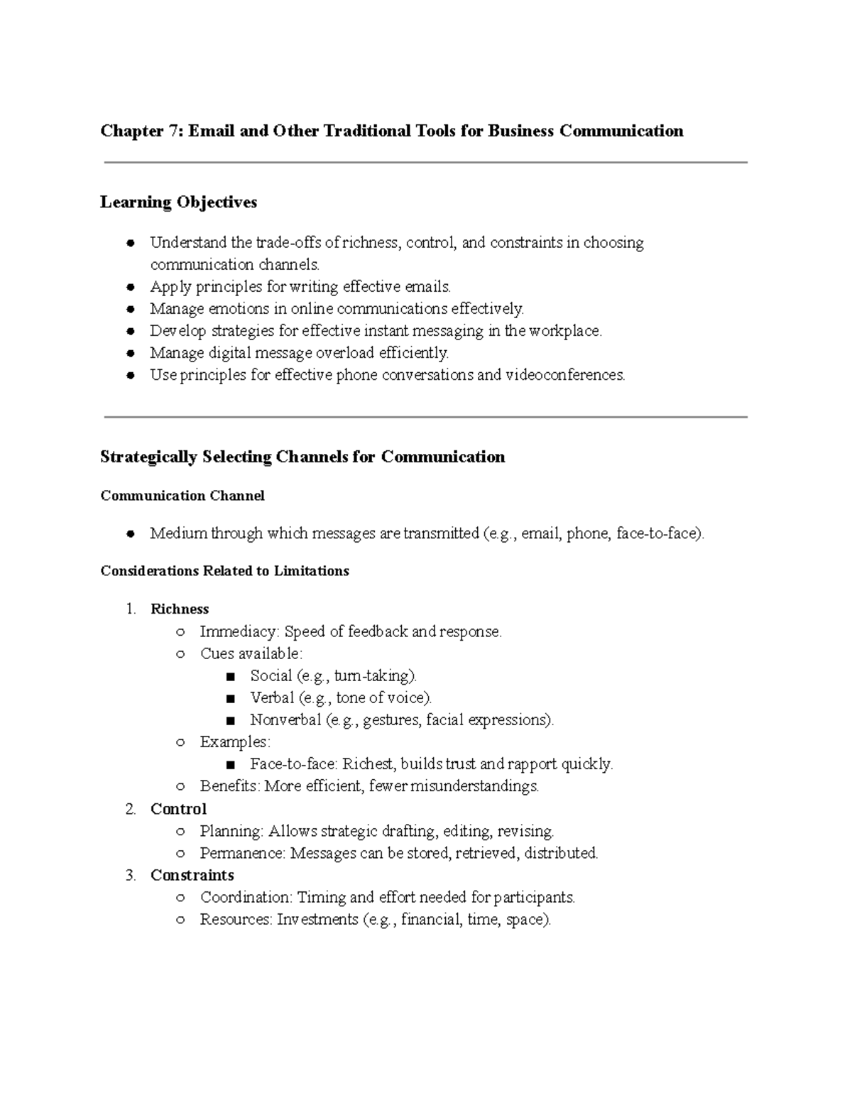 Chapter 7 - Personal Notes - Chapter 7: Email and Other Traditional ...